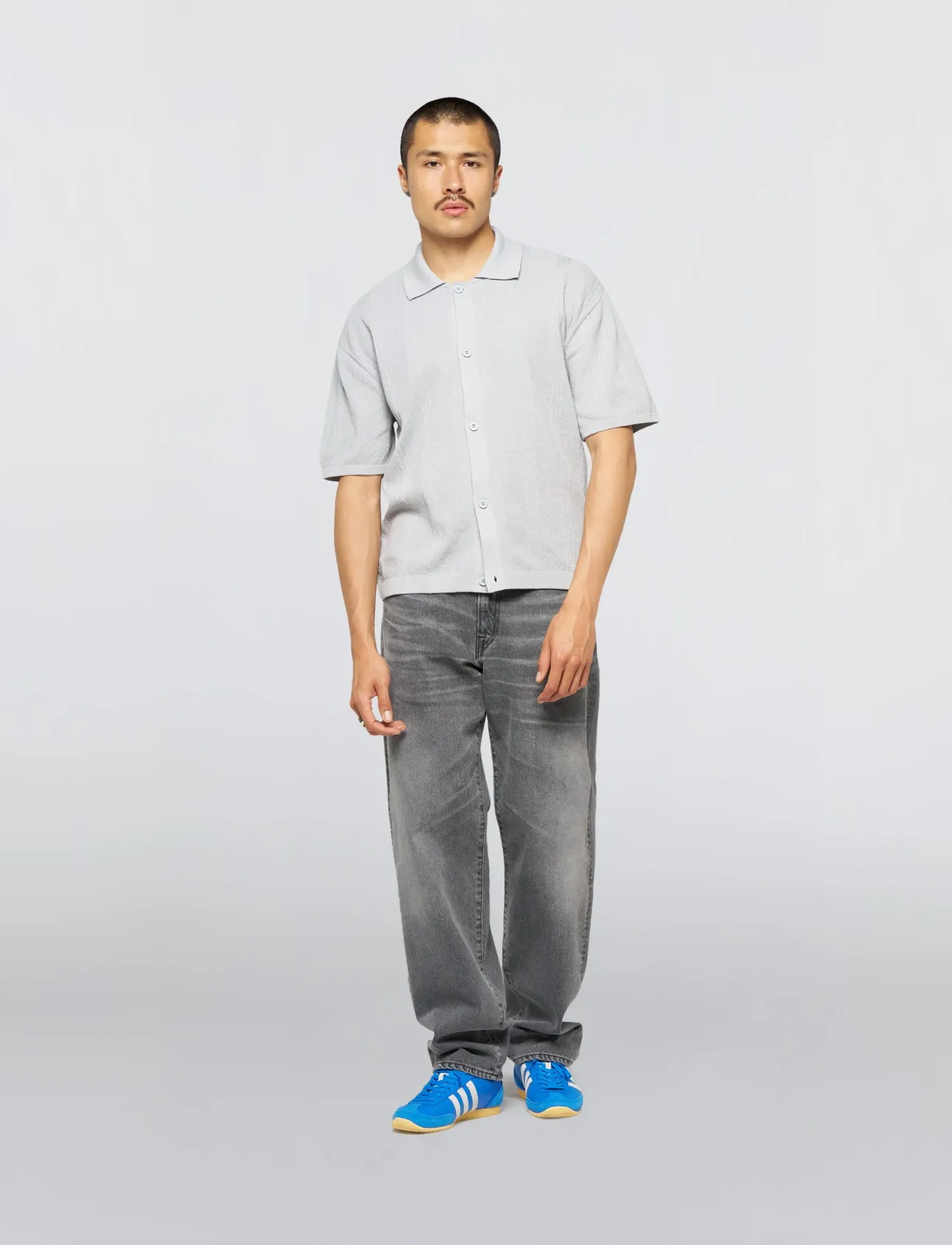 Edwin Luis Buttoned Polo-Grey, L, Grey, Strik > Kortærmede Strikkede Poloer, Herre