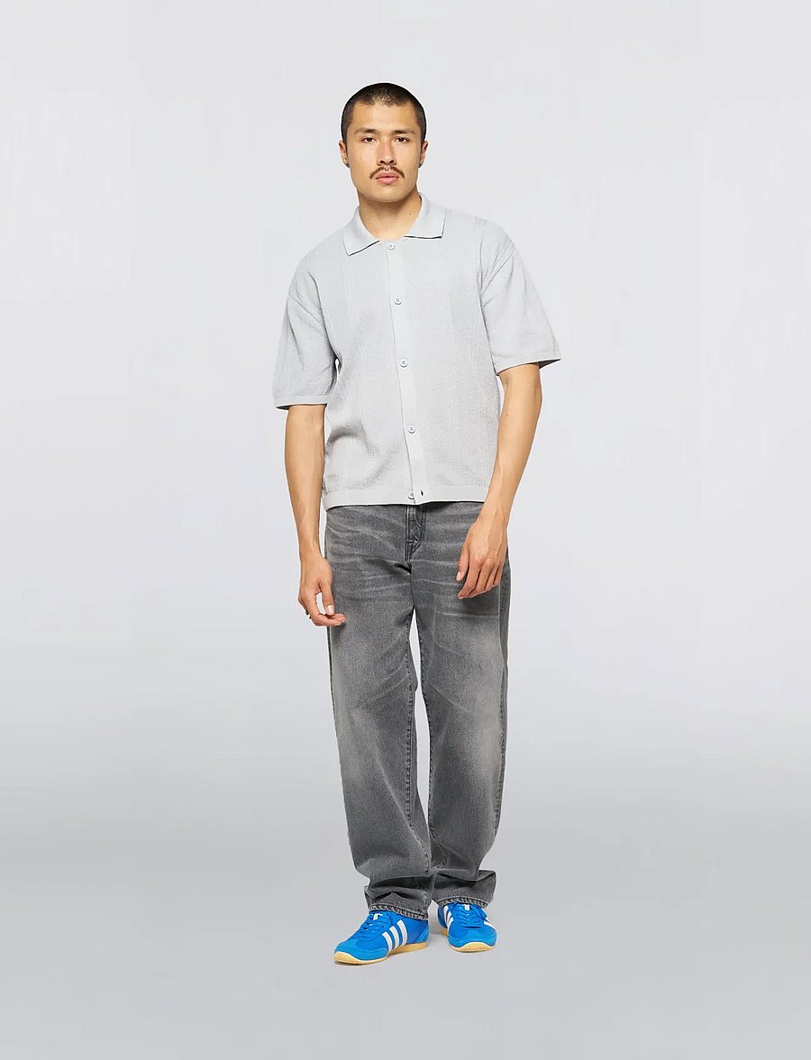 Edwin - Luis Buttoned Polo-Grey - langärmlige strick-polohemden - grey - 0