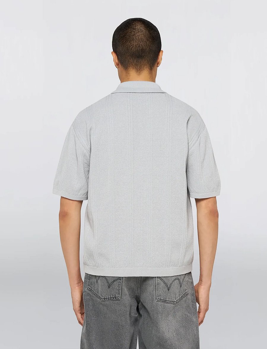 Edwin - Luis Buttoned Polo-Grey - langärmlige strick-polohemden - grey - 3