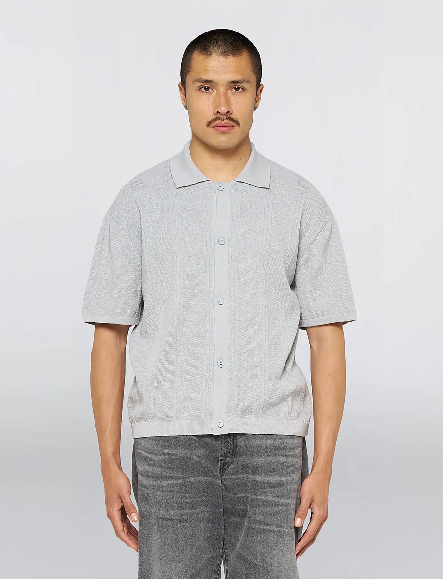 Edwin - Luis Buttoned Polo-Grey - langärmlige strick-polohemden - grey - 4