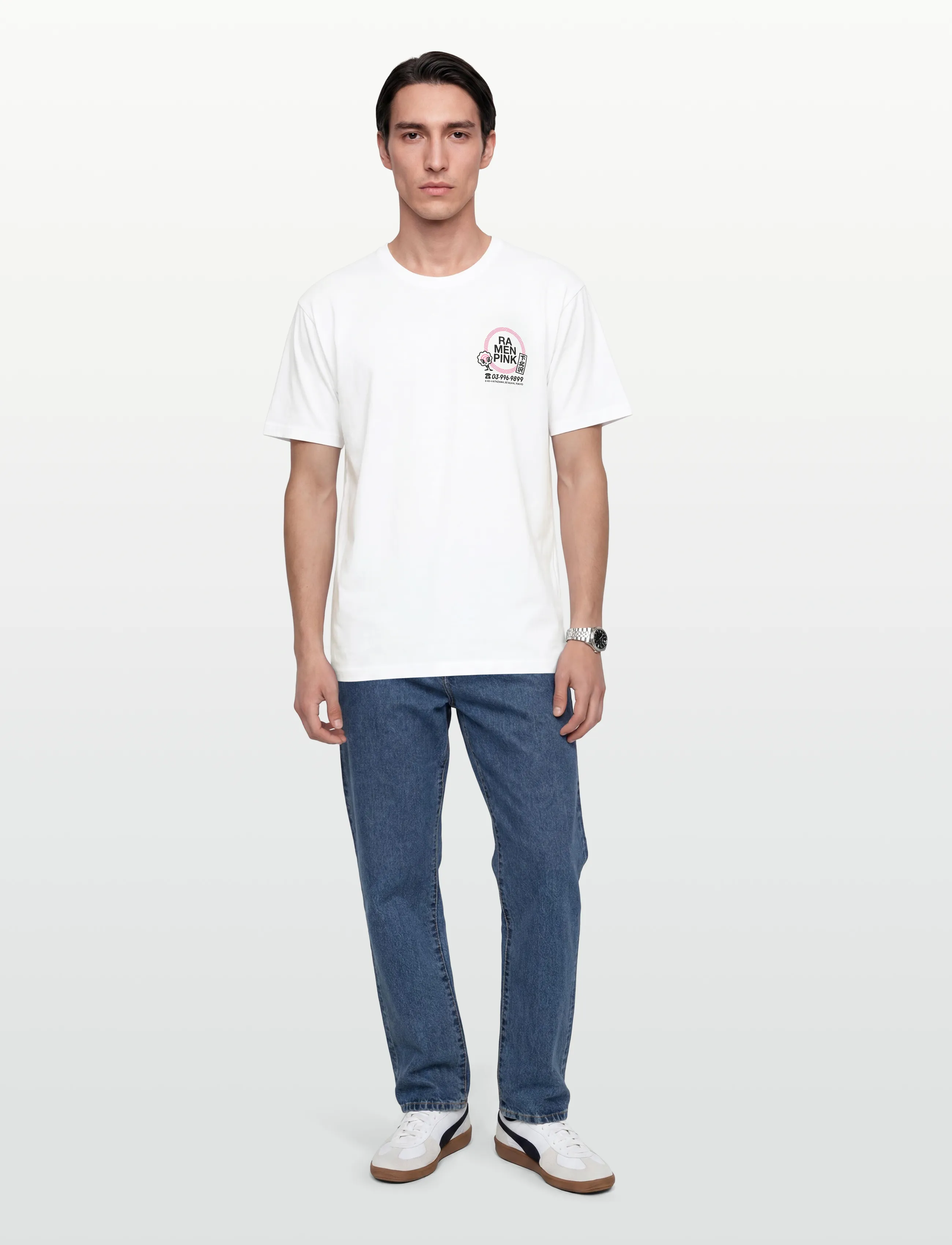 Edwin Ramen Pink T-Shirt-White, S, White, T-Shirts > Kortærmede, Herre