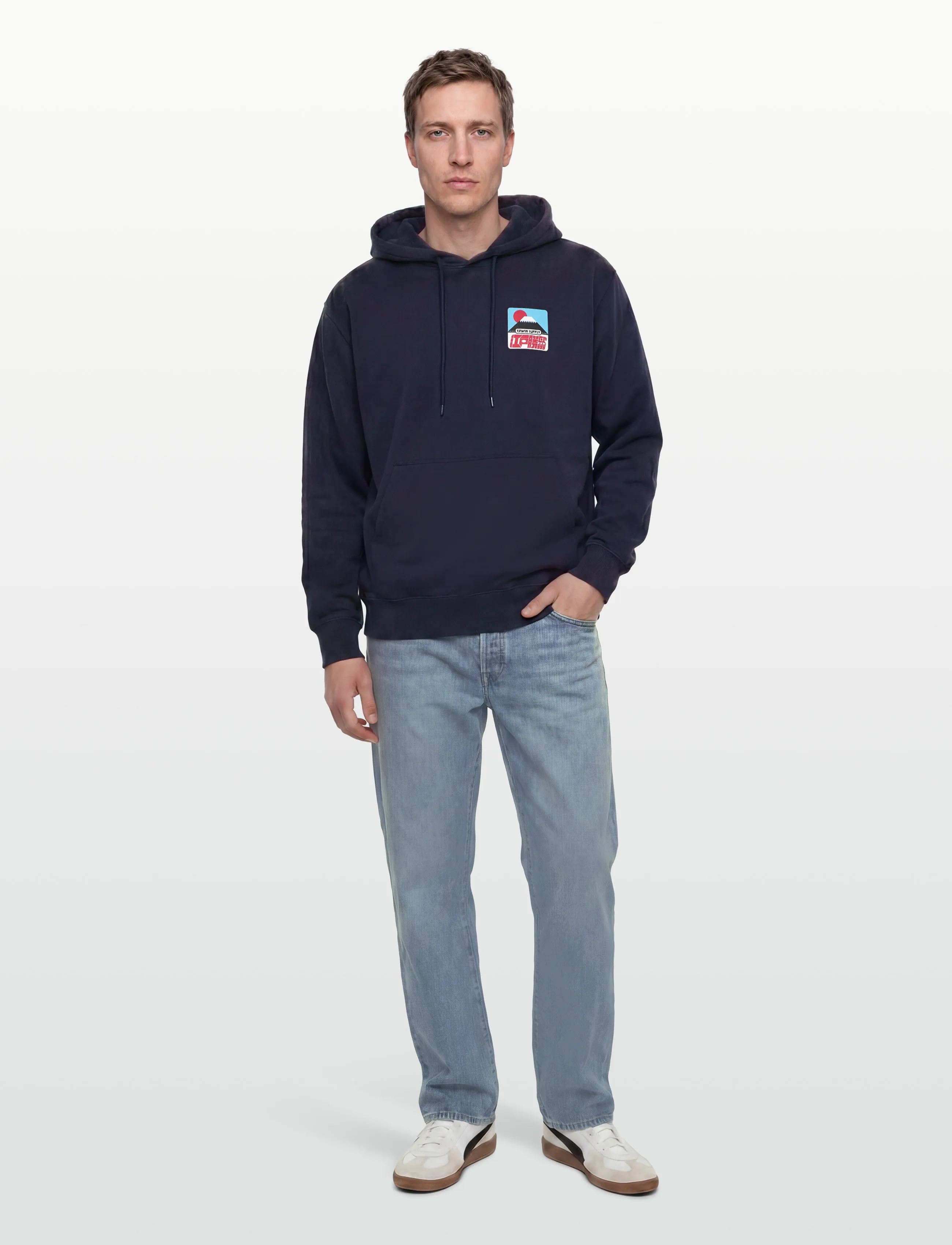 Edwin Sunset On Fuji San Hoodie Sweat Maritime Blue, S, Sweatshirts & Hoodies, Marineblau - Männerswear