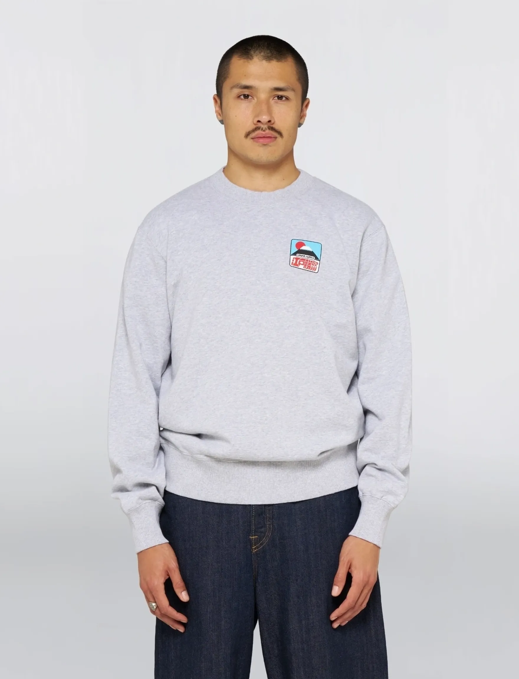 Edwin Sunset On Fuji San Sweat Grey Marl, Mænd, Grafisk Rundhals Sweatshirt, Grå, Str: S