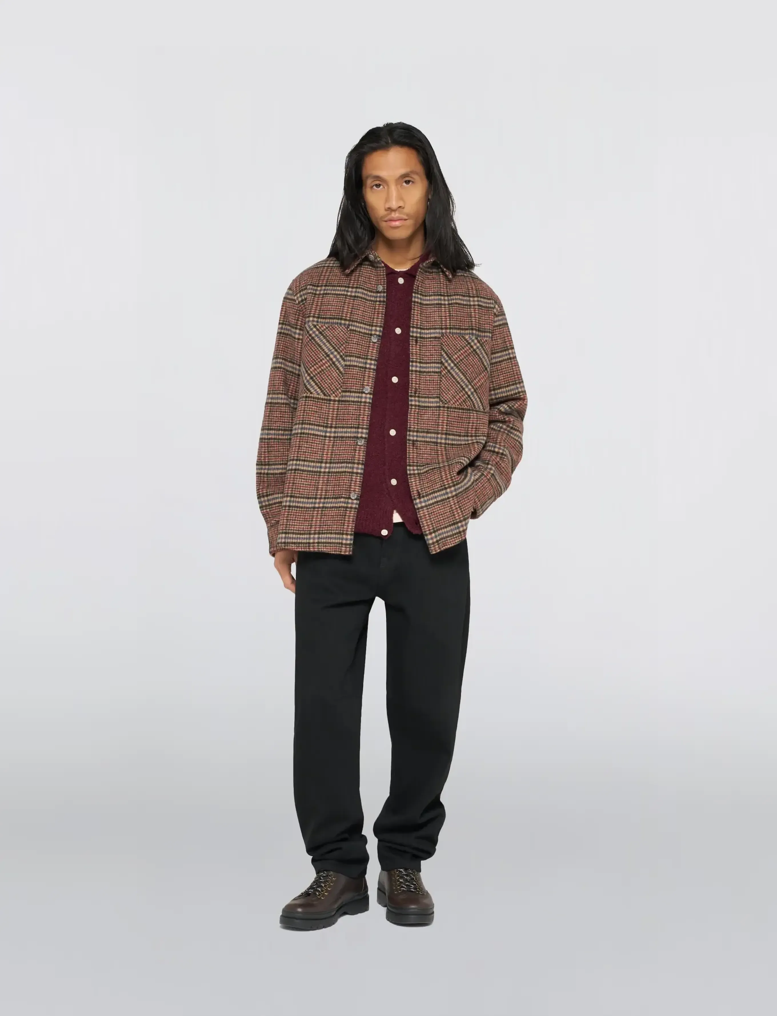 Edwin Julius Shirt Ls - Burgundy/Blue - Vis alt - BURGUNDY/BLUE / burgundy