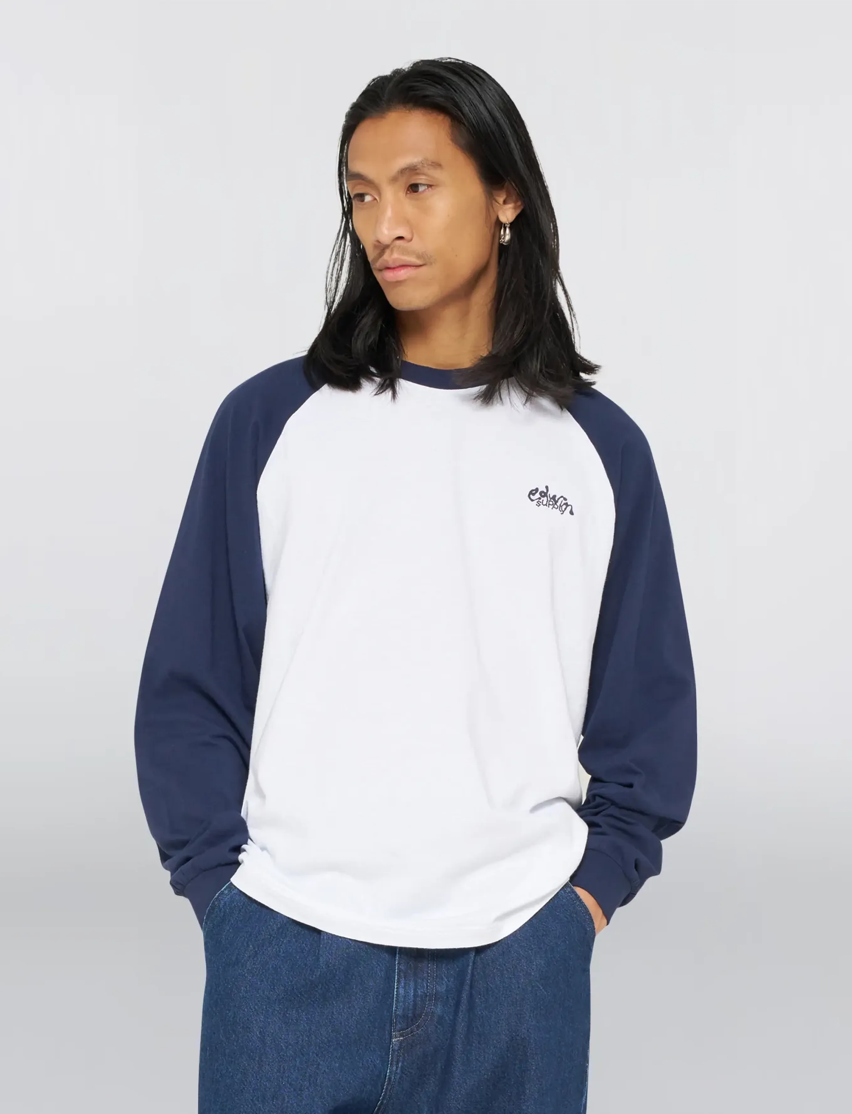 Edwin Alex T-Shirt Ls - White/Maritime Blue - New arrivals - WHITE/MARITIME BLUE / white