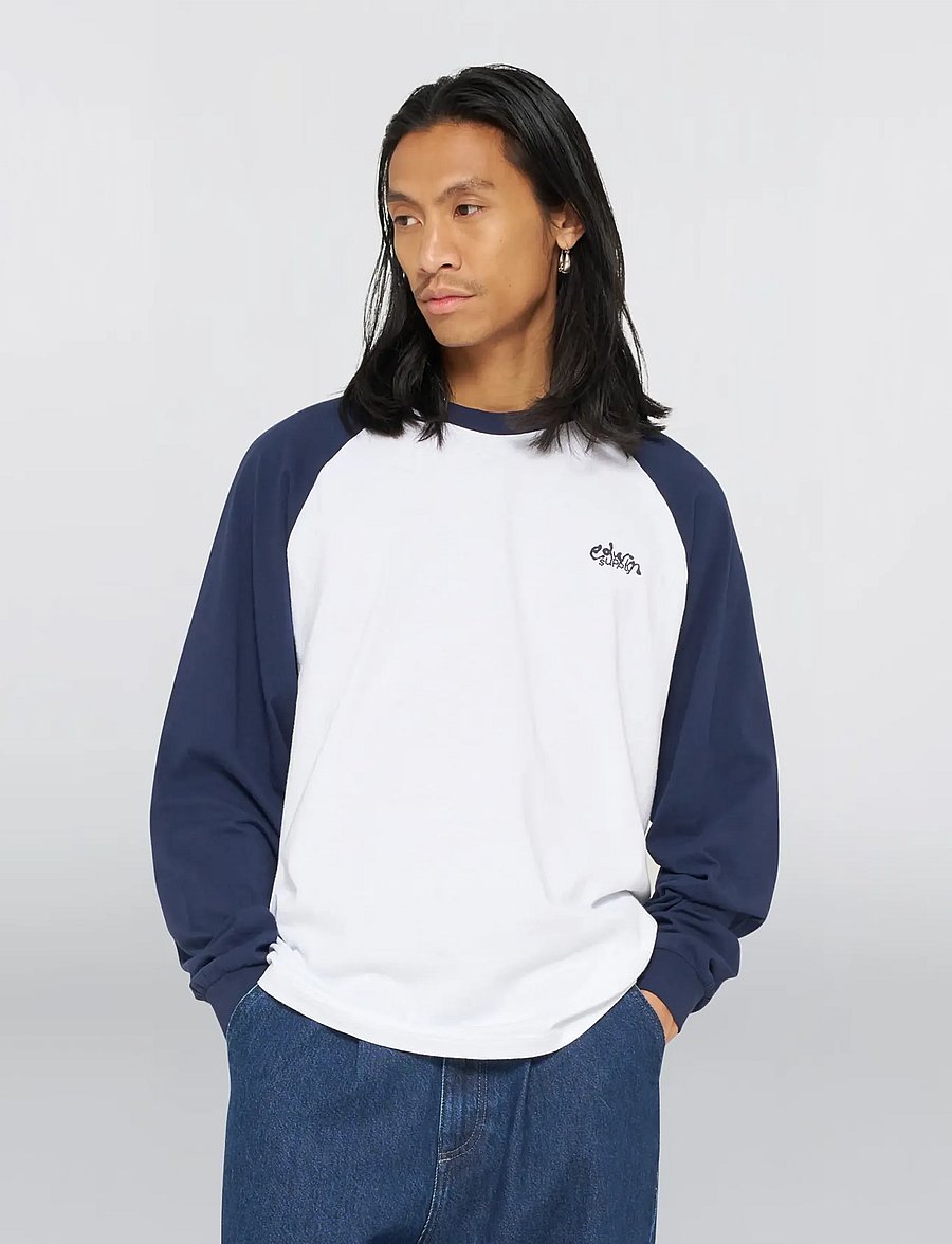 Edwin - Alex T-Shirt Ls - White/Maritime Blue - long-sleeved t-shirts - white/maritime blue - 0