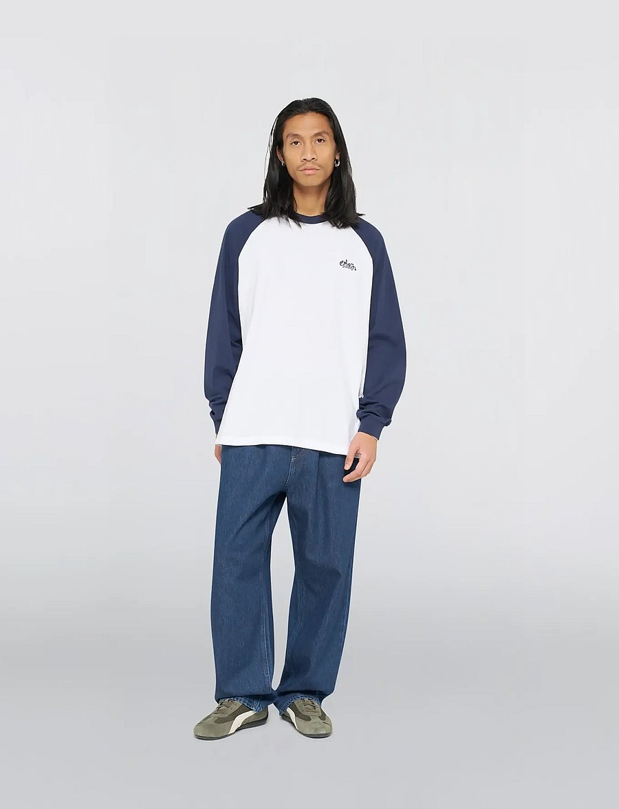 Edwin - Alex T-Shirt Ls - White/Maritime Blue - long-sleeved t-shirts - white/maritime blue - 3