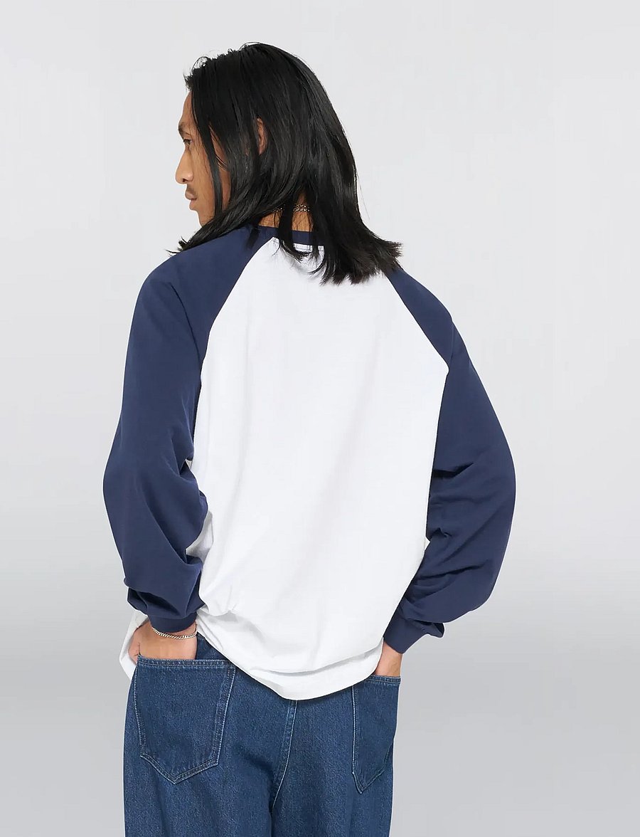 Edwin - Alex T-Shirt Ls - White/Maritime Blue - long-sleeved t-shirts - white/maritime blue - 4