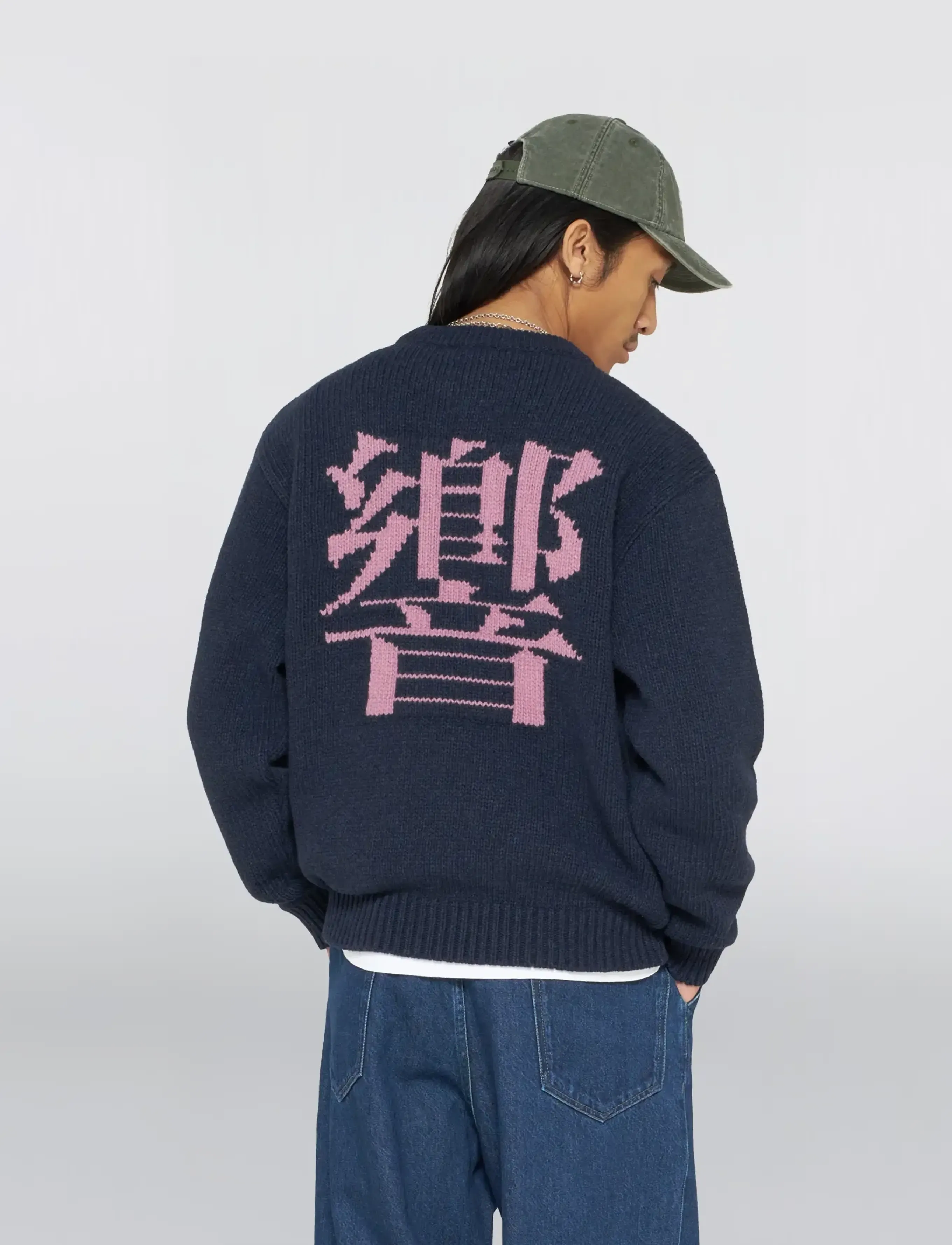 Edwin - Ellis Hibiki Sweater - Navy / Pink - round necks - navy / pink - 3