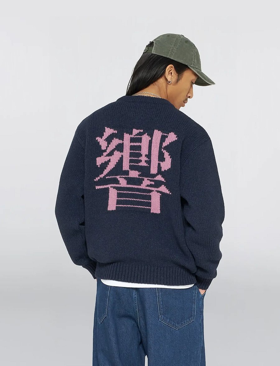Edwin - Ellis Hibiki Sweater - Navy / Pink - round necks - navy / pink - 3