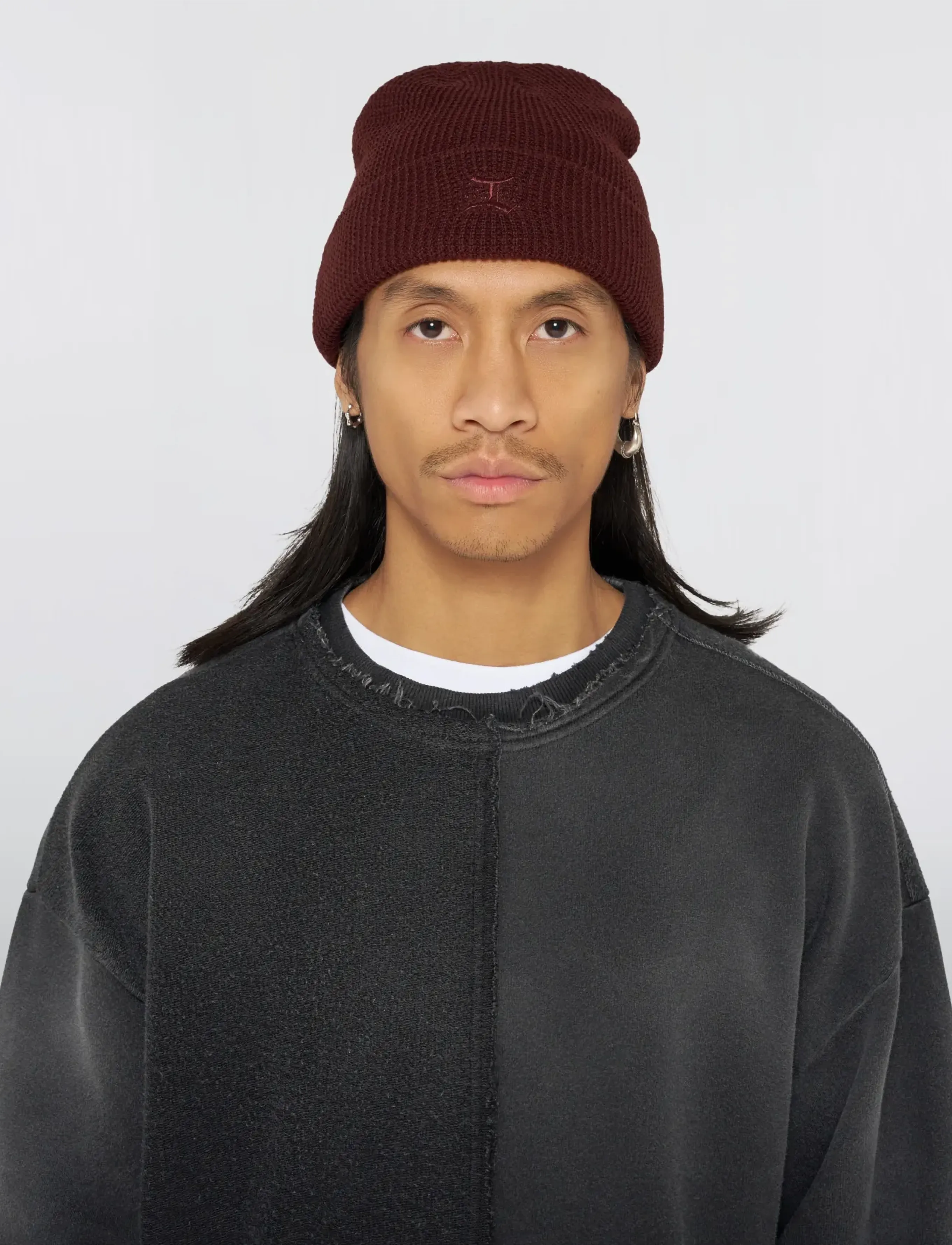 Edwin Waffle Beanie Maritime Blau, Waffelmütze, Burgunderrot, Gr.ONE SIZE