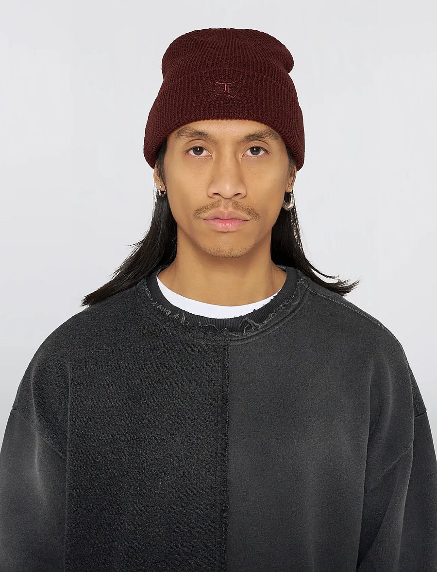 Edwin - Waffle Beanie - Maritime Blue - nach stil kaufen - rum raisin - 0