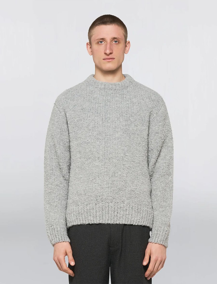 Edwin - Dun Textured Sweater - Grey - rundhals - grey - 0