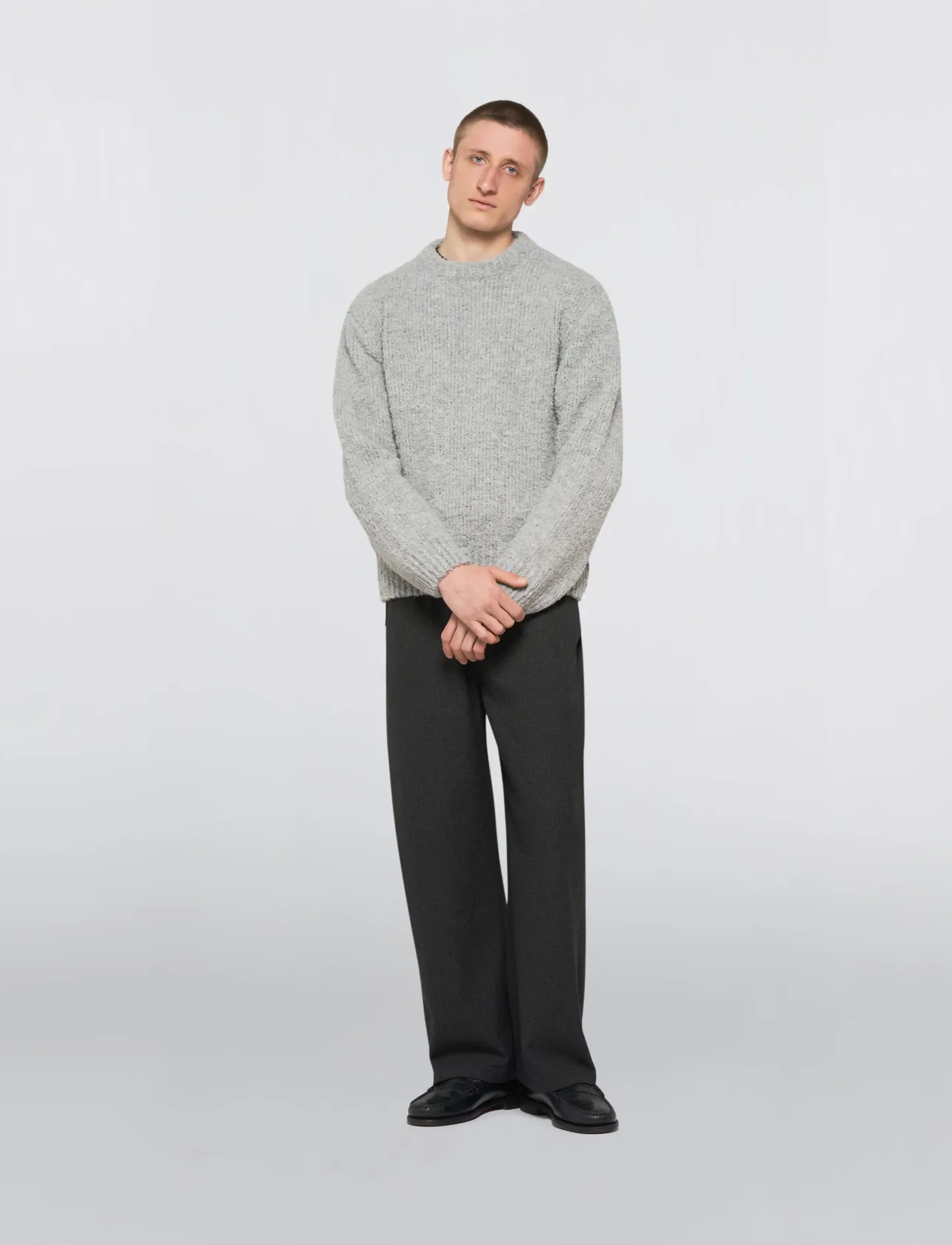 Edwin - Dun Textured Sweater - Grey - rundhals - grey - 3