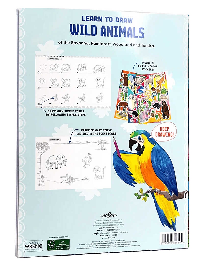 Eeboo - Learn to Draw - Wild Animals - värvimis- & käsitööraamatud - multi - 1