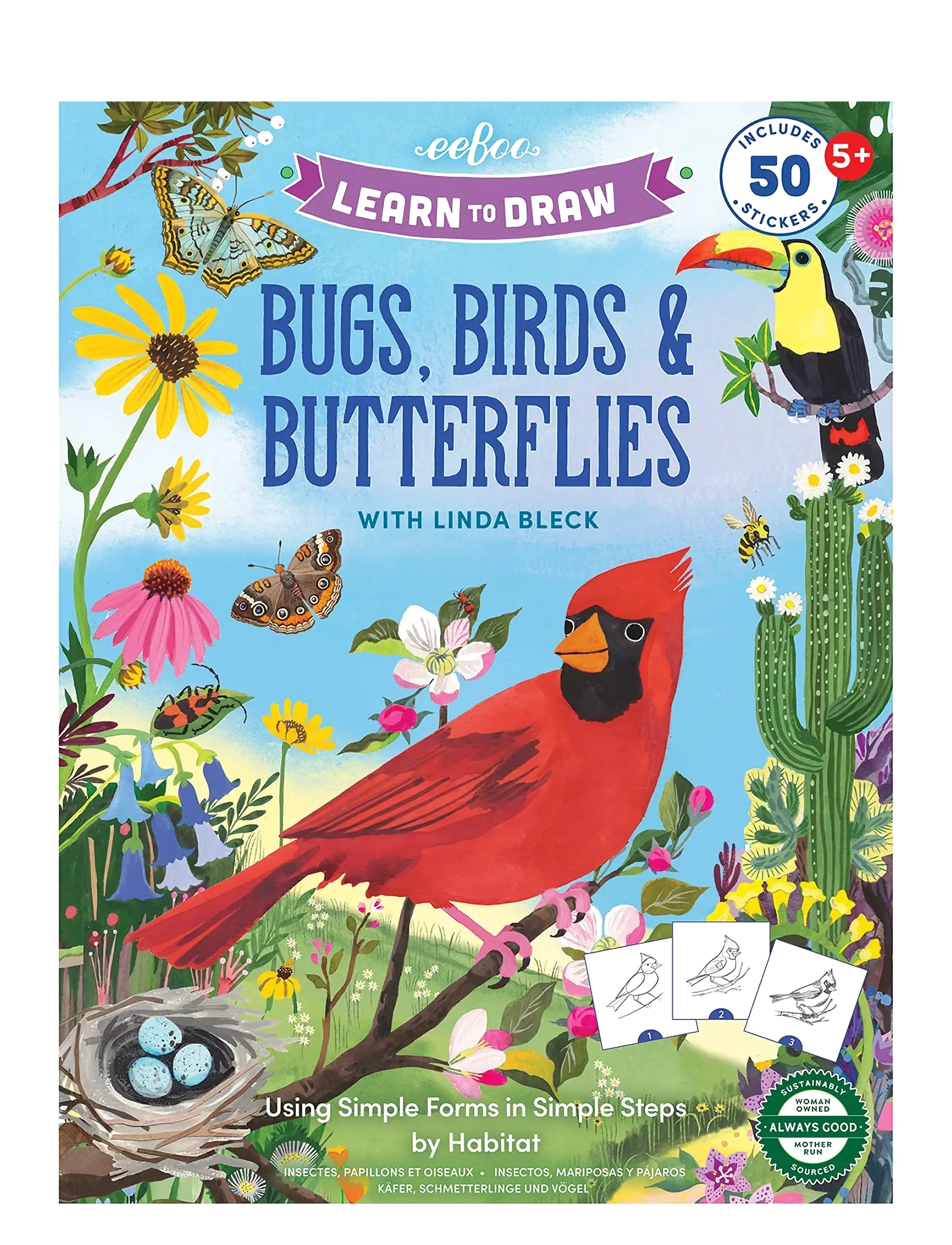 Eeboo Learn To Draw Bugs, Birds & Butterflies, One Size, Drawing, Mehrfarbig/gemustert - Coloring Craft Books, Kinder