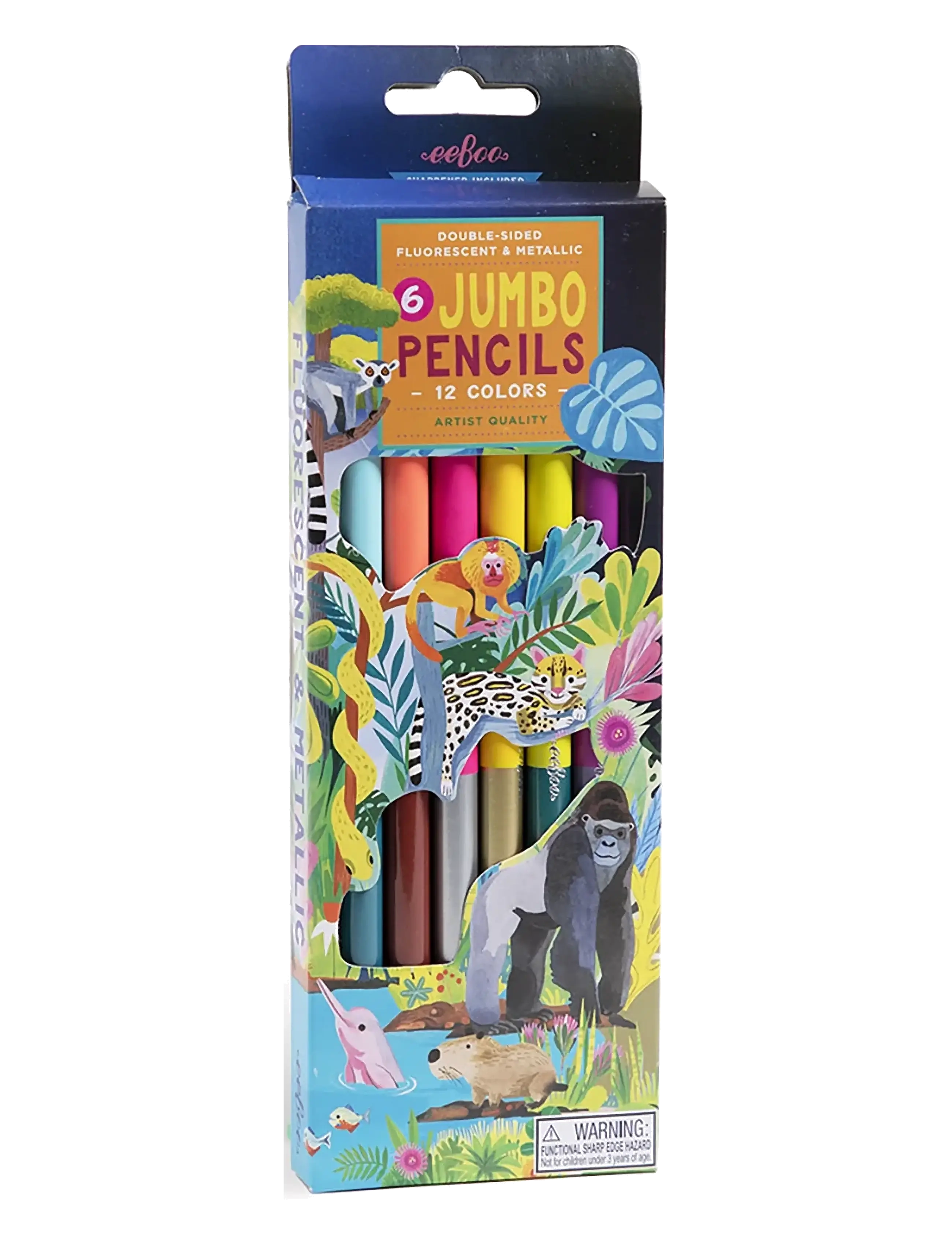 Eeboo 6 Jumbo Pencils - Rainforest - Neon/metallic - 4 for 3 - MULTI / multi