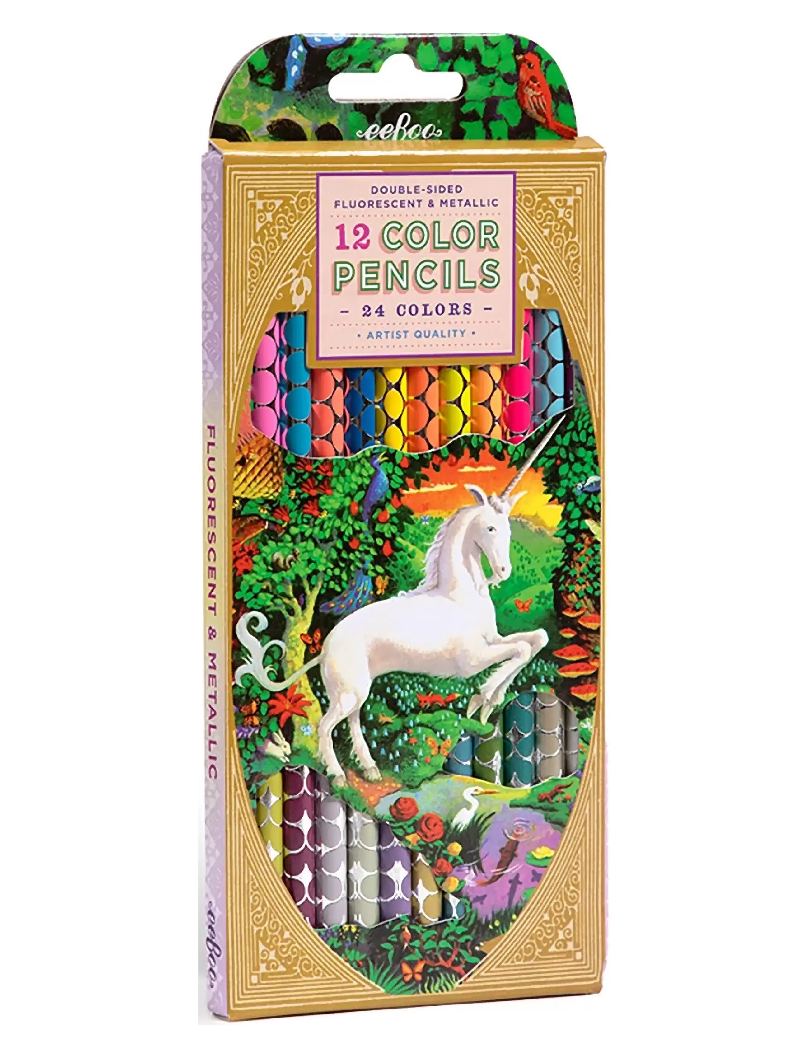 Eeboo 12 Colour Pencils - Double Sided Neon Metallic - Unicorn Garden - Rita - MULTI / multi