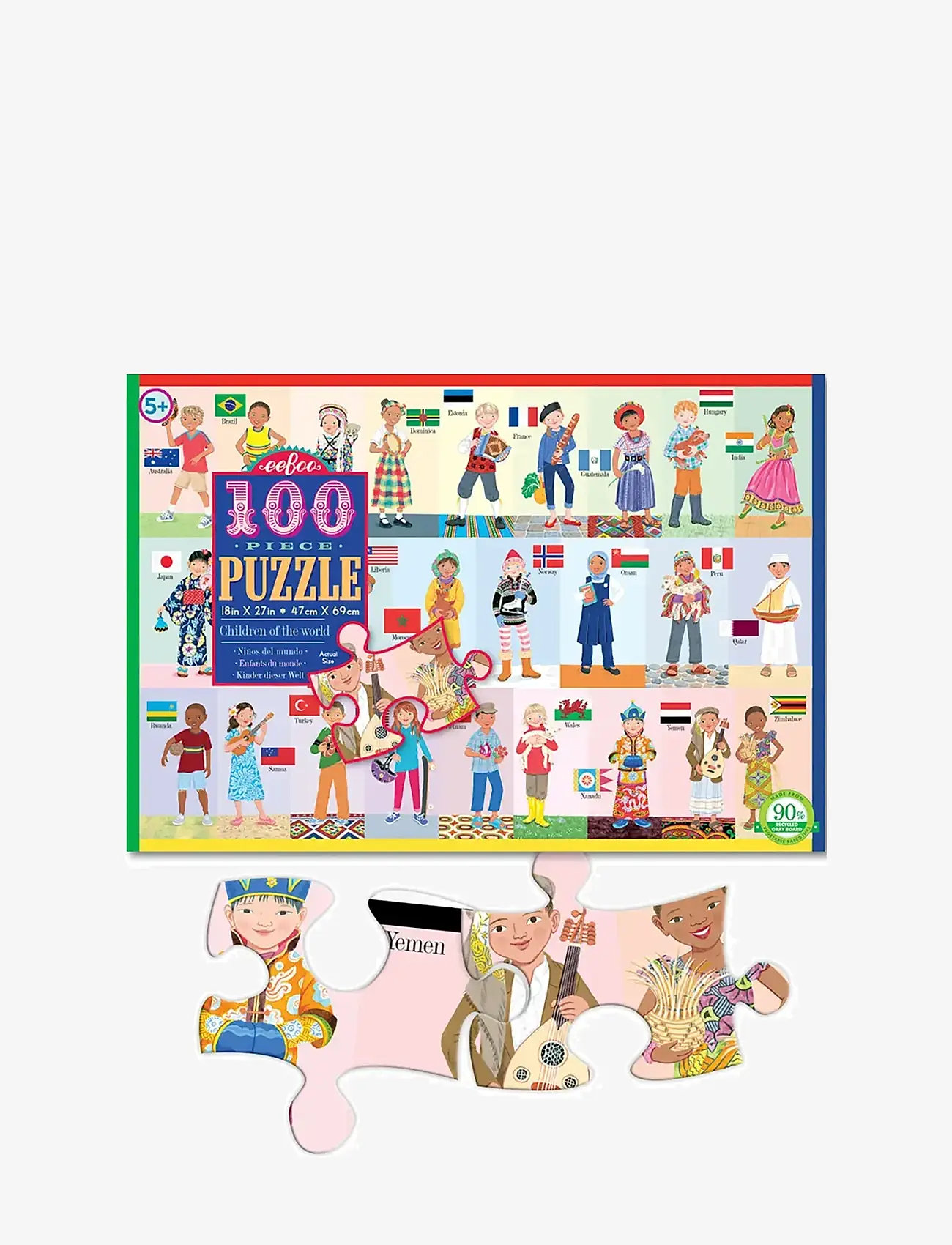 Eeboo - 100 Piece puzzle - children og the world - wooden puzzles - multi - 1