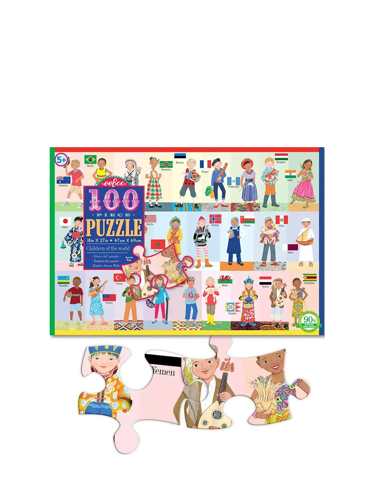 Eeboo - 100 Piece puzzle - children og the world - puidust pusled - multi - 1