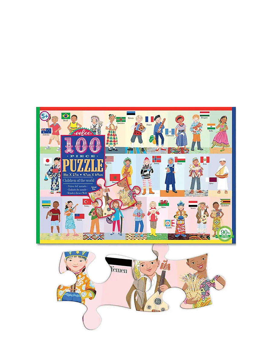 Eeboo - 100 Piece puzzle - children og the world - puidust pusled - multi - 1
