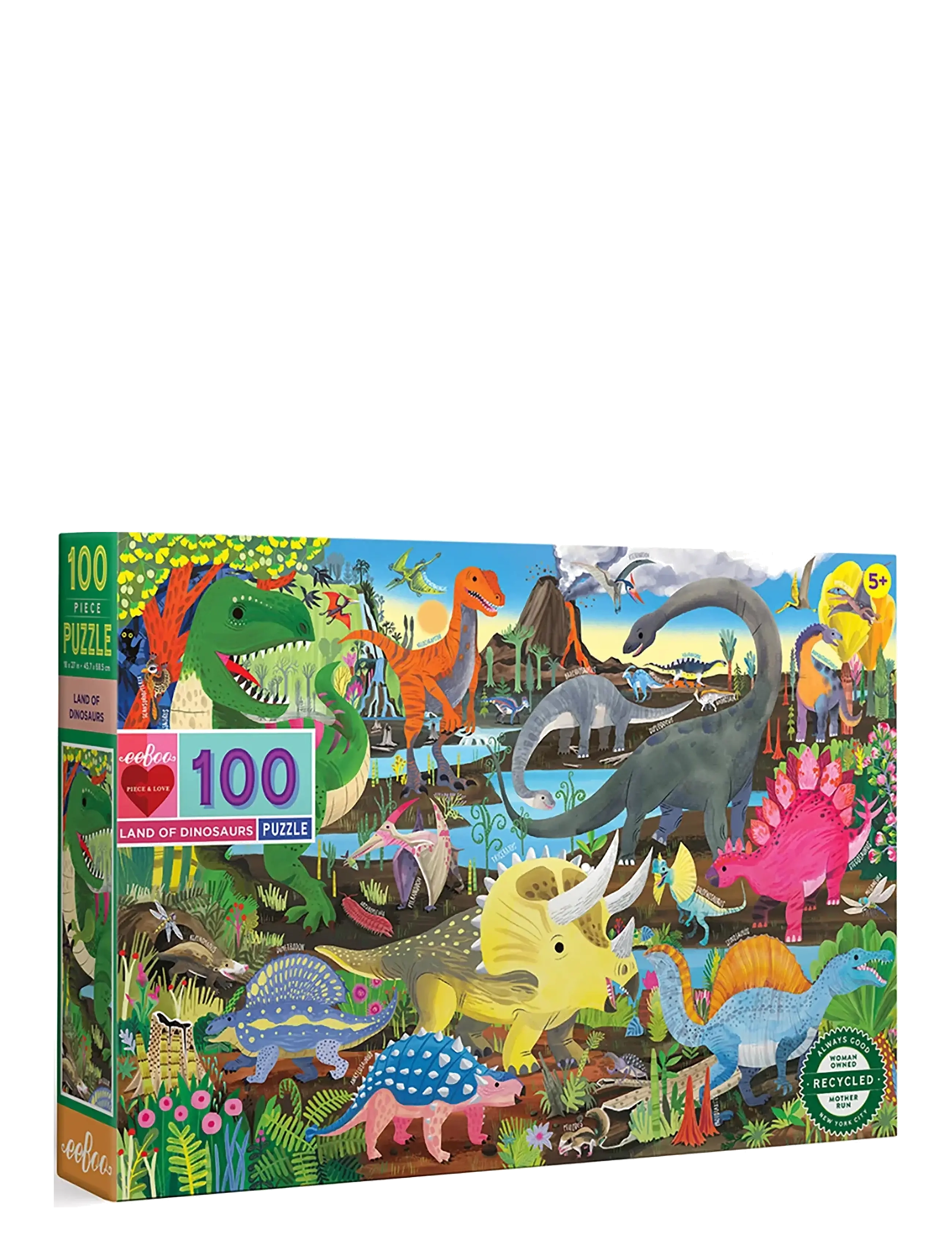 Eeboo - Puzzle 100 pcs - Land of Dinosaurs - klassiske puslespill - multi - 1