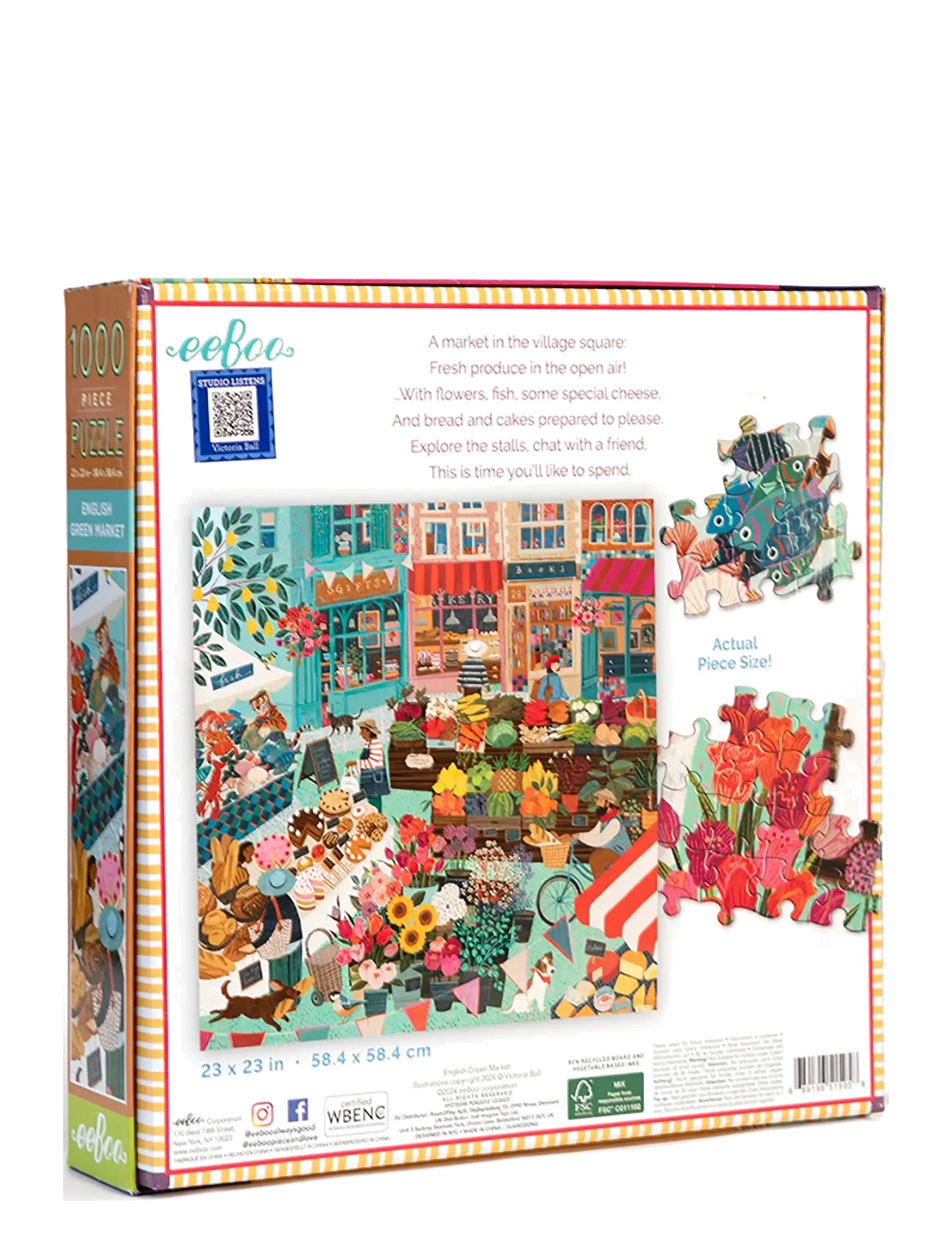 Eeboo - Puzzle 1000 pcs - English Green Market - klassiske puslespil - multi - 3