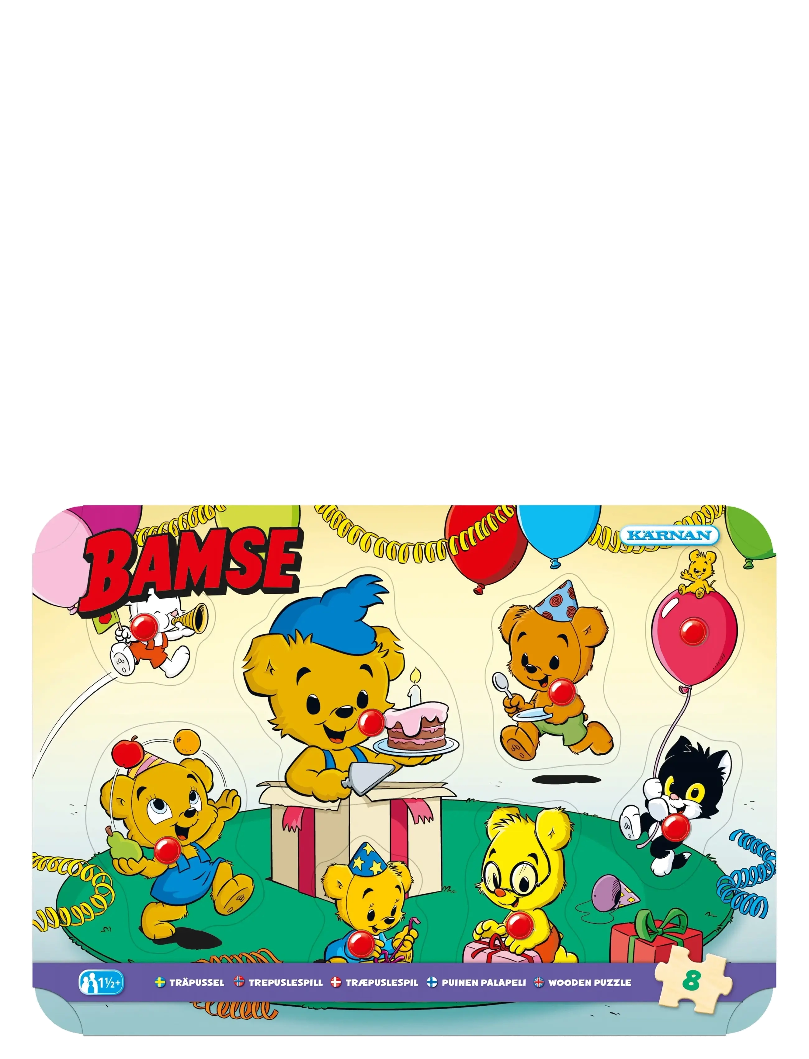 Kärnan KNOPPUSSEL AV TRÄ 8 BITAR BAMSE - 4 for 3 - MULTI / yellow