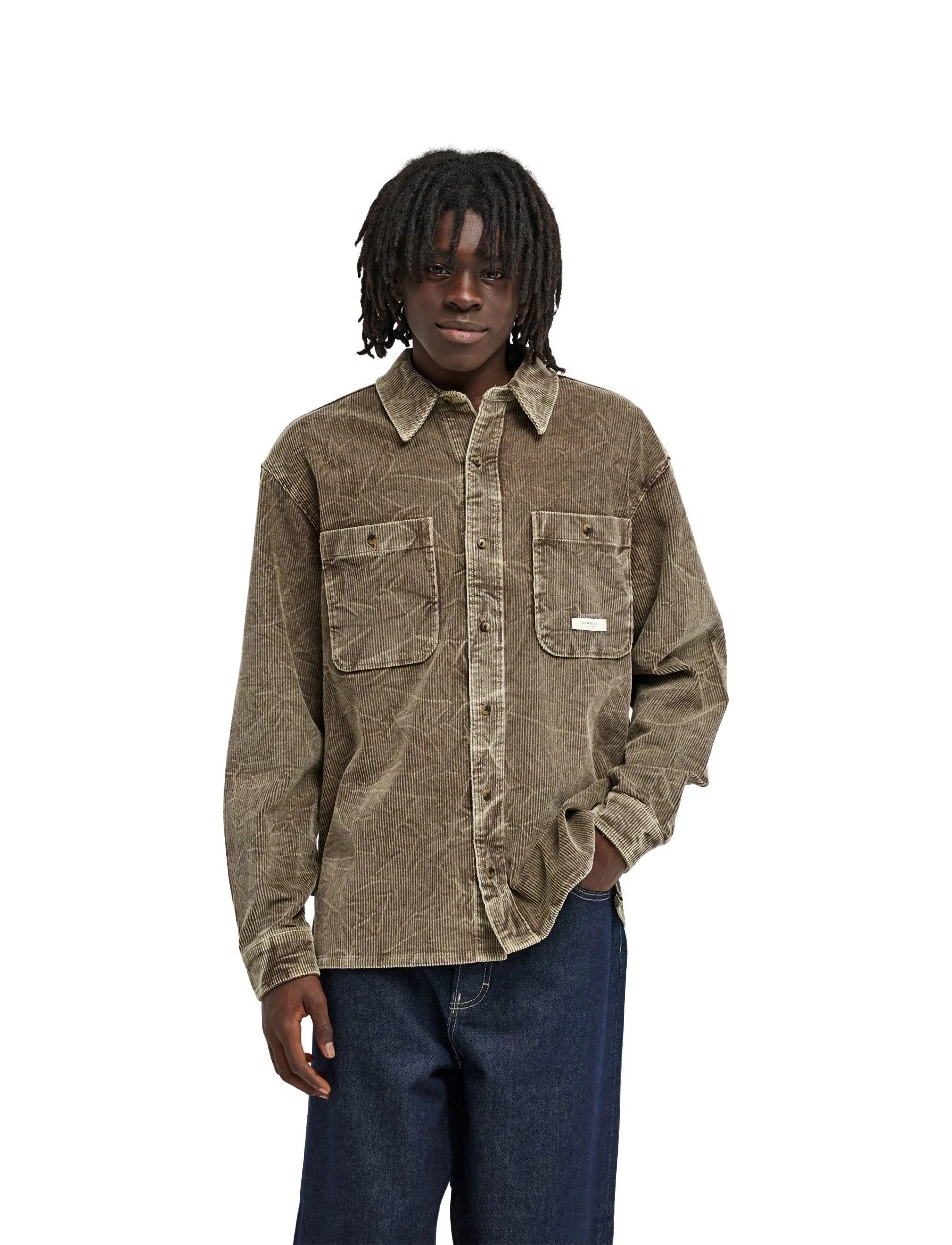 Element Relax Washed Cord Ls, L, Shirts, Khakigrün - Corduroy Männerswear