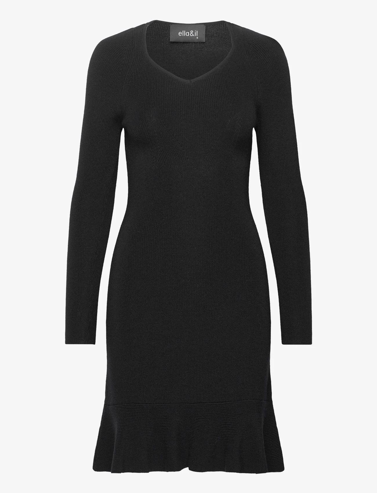ella&il - Malin merino dress - stickade klänningar - black - 0