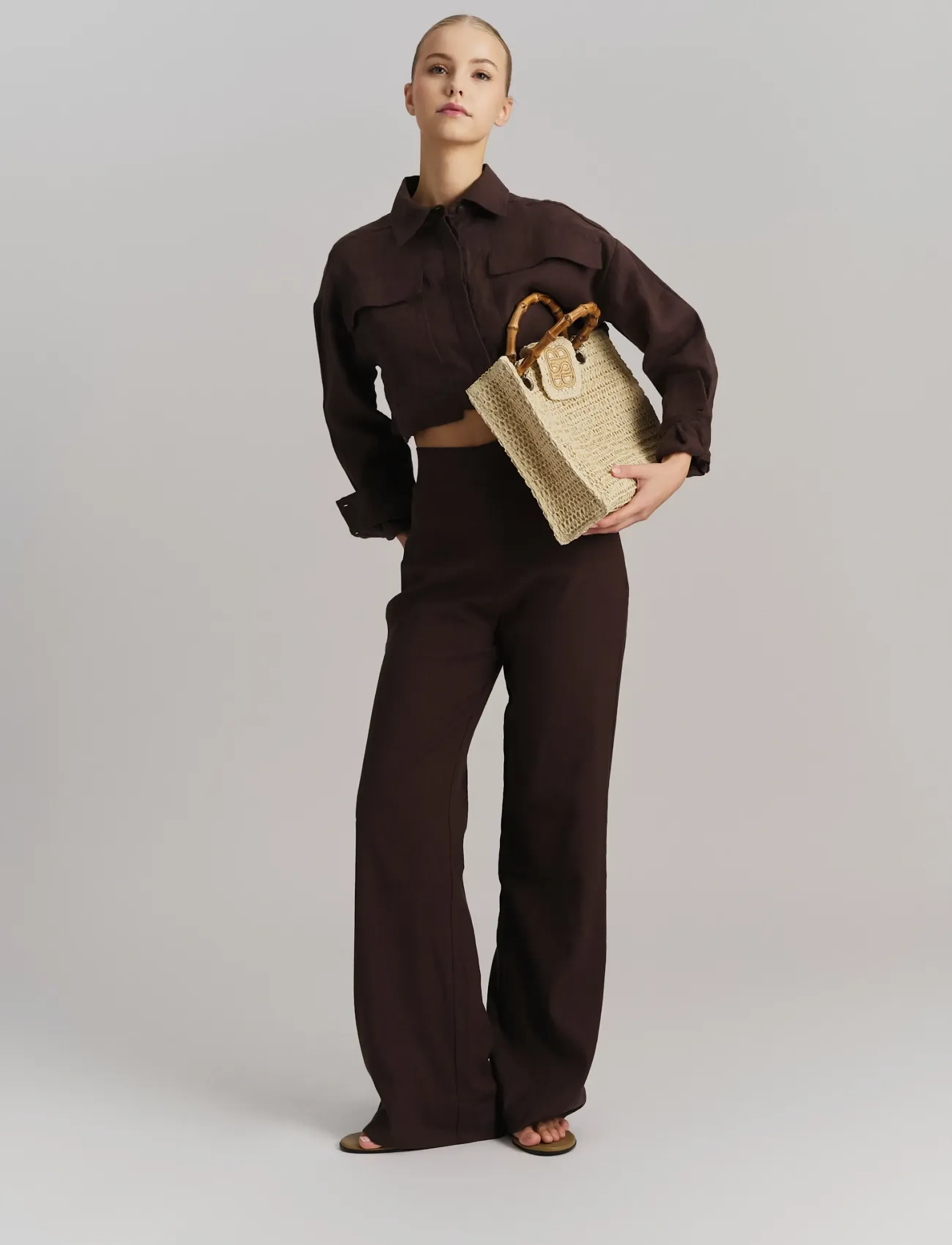 ella&il Molly Stretch Linen Pants - Kontoririided - DARK BROWN / brown