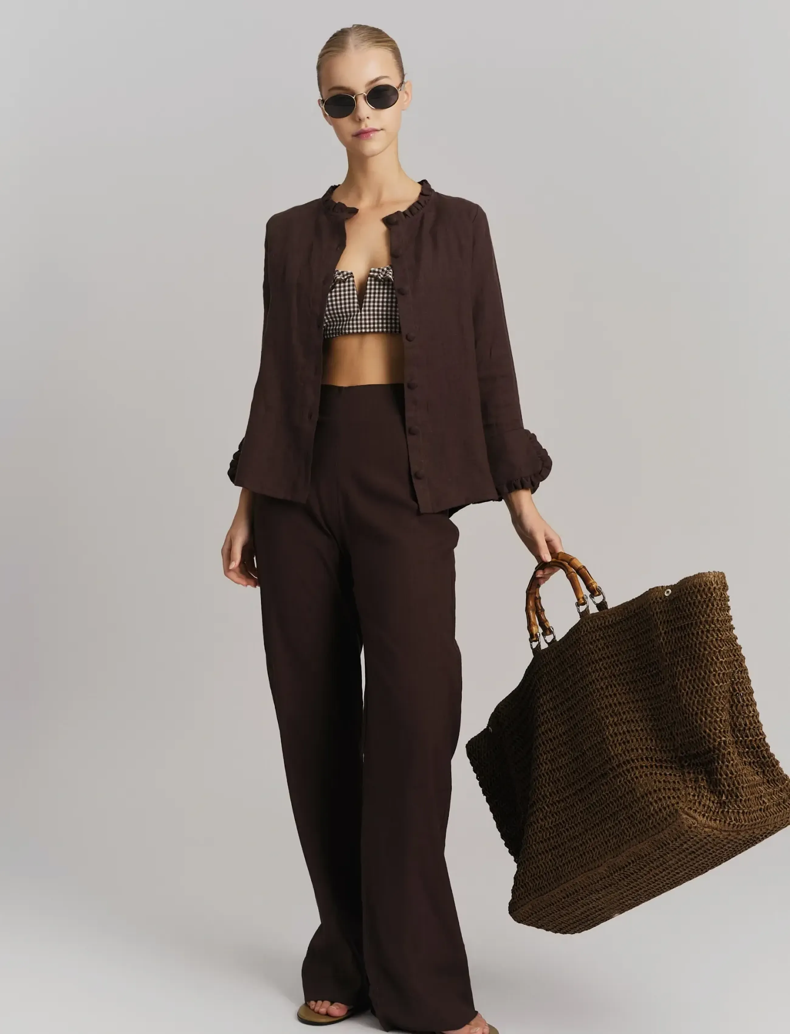 ella&il - Molly Stretch Linen Pants - leinenhosen - dark brown - 4