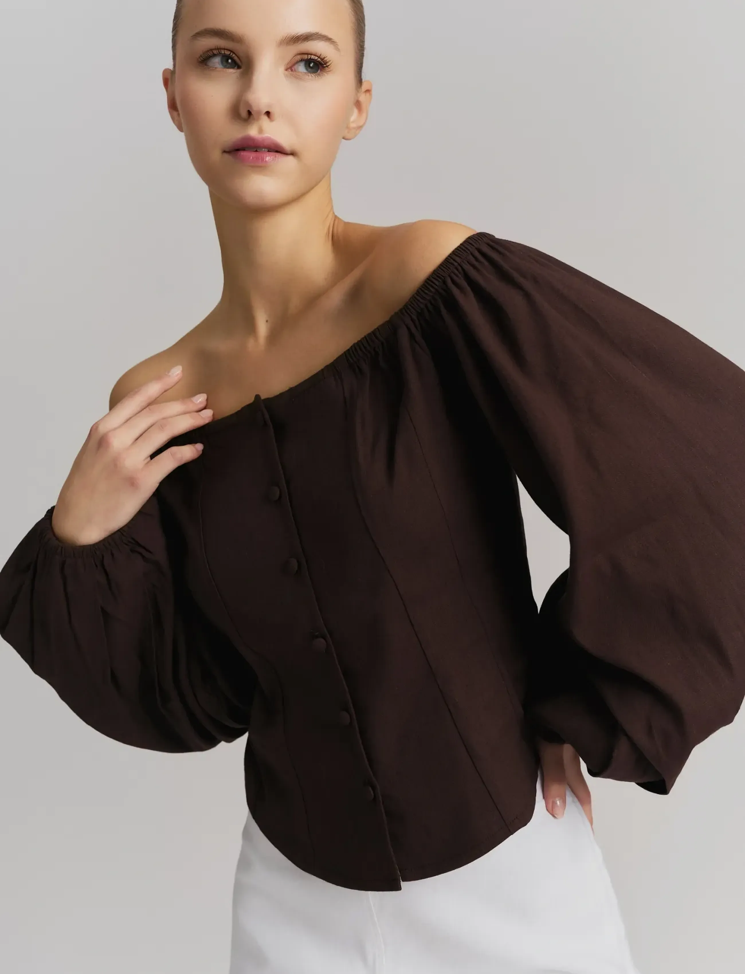 ella&il Luiza Linen Shirt, S, Shirts, Braun - Long-sleeved, Frauen