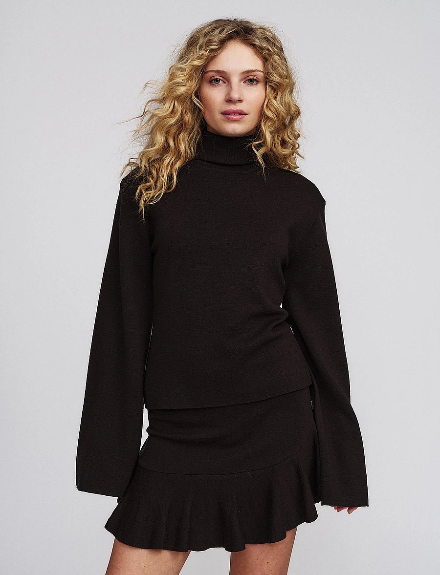 ella&il - Poneh Merino Sweater - rullekraver - dark brown - 0