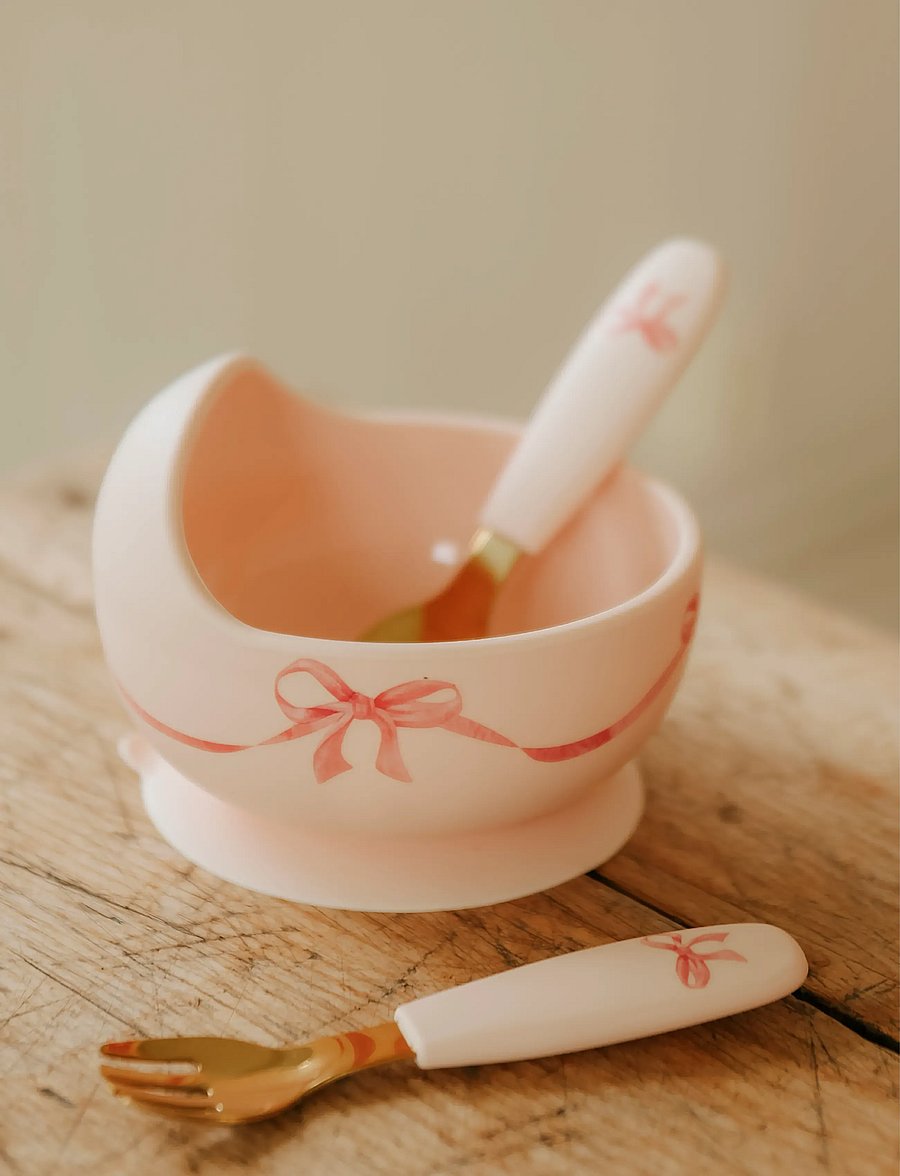 Elodie Details - Silicone Bowl Set Rosy Bow - serveringssæt - rosy bow - 0