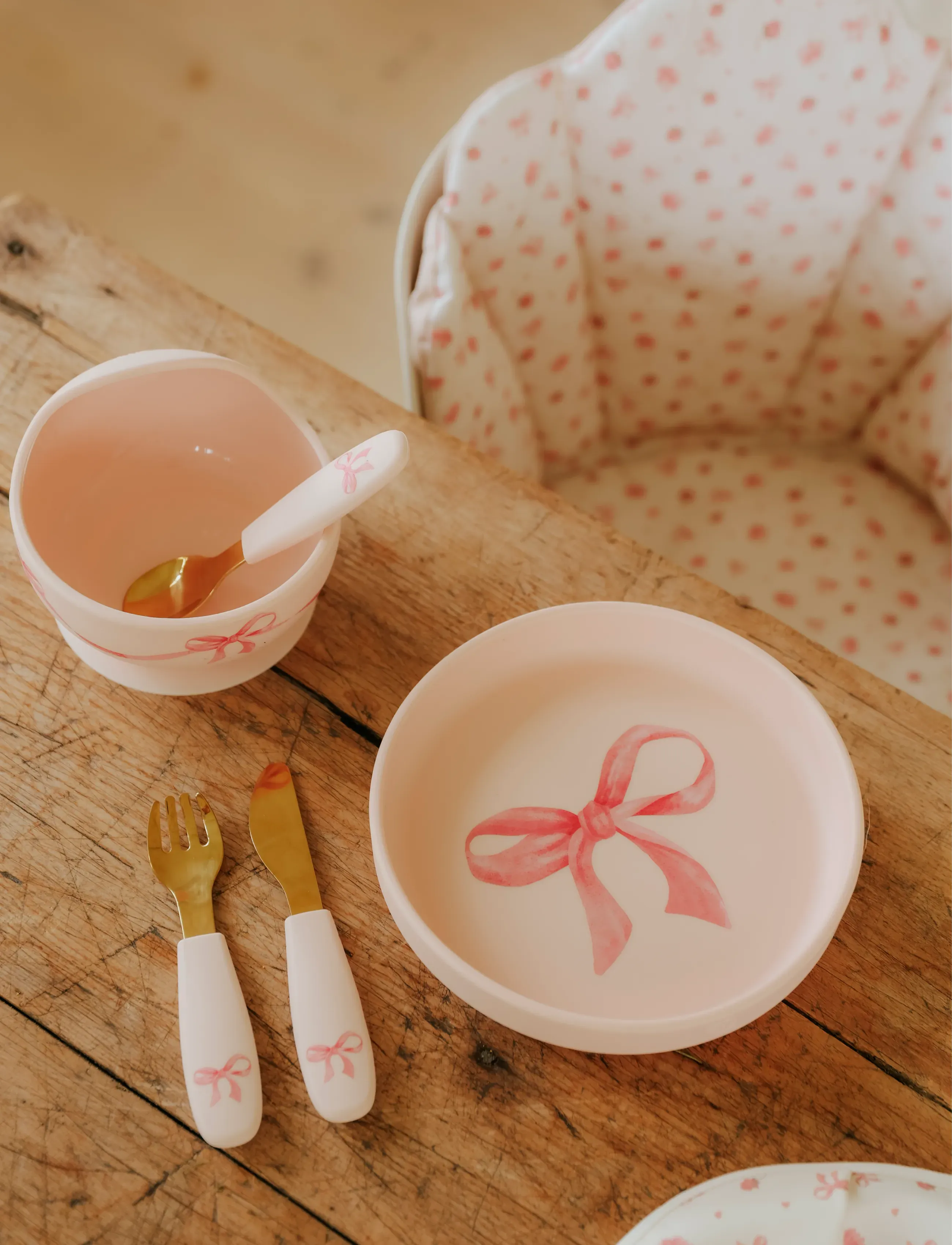 Elodie Details Silicone Plate Set Rosy Bow, One Size, Baby Feeding, Rosa - Dinner Sets, Kinder