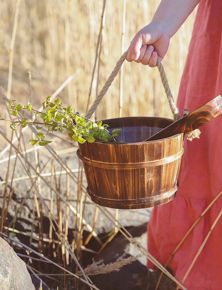 Emendo - Bucket with a rope + ladle - bastu hinkar & skopor - brown - 0