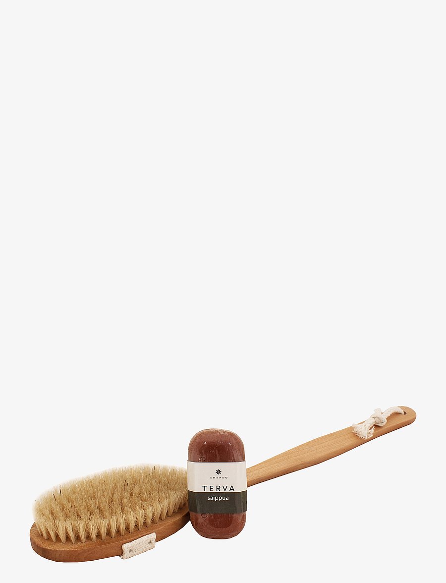 Emendo - Wooden brush + Tar soap - kehahooldus sauna jaoks - brown - 0