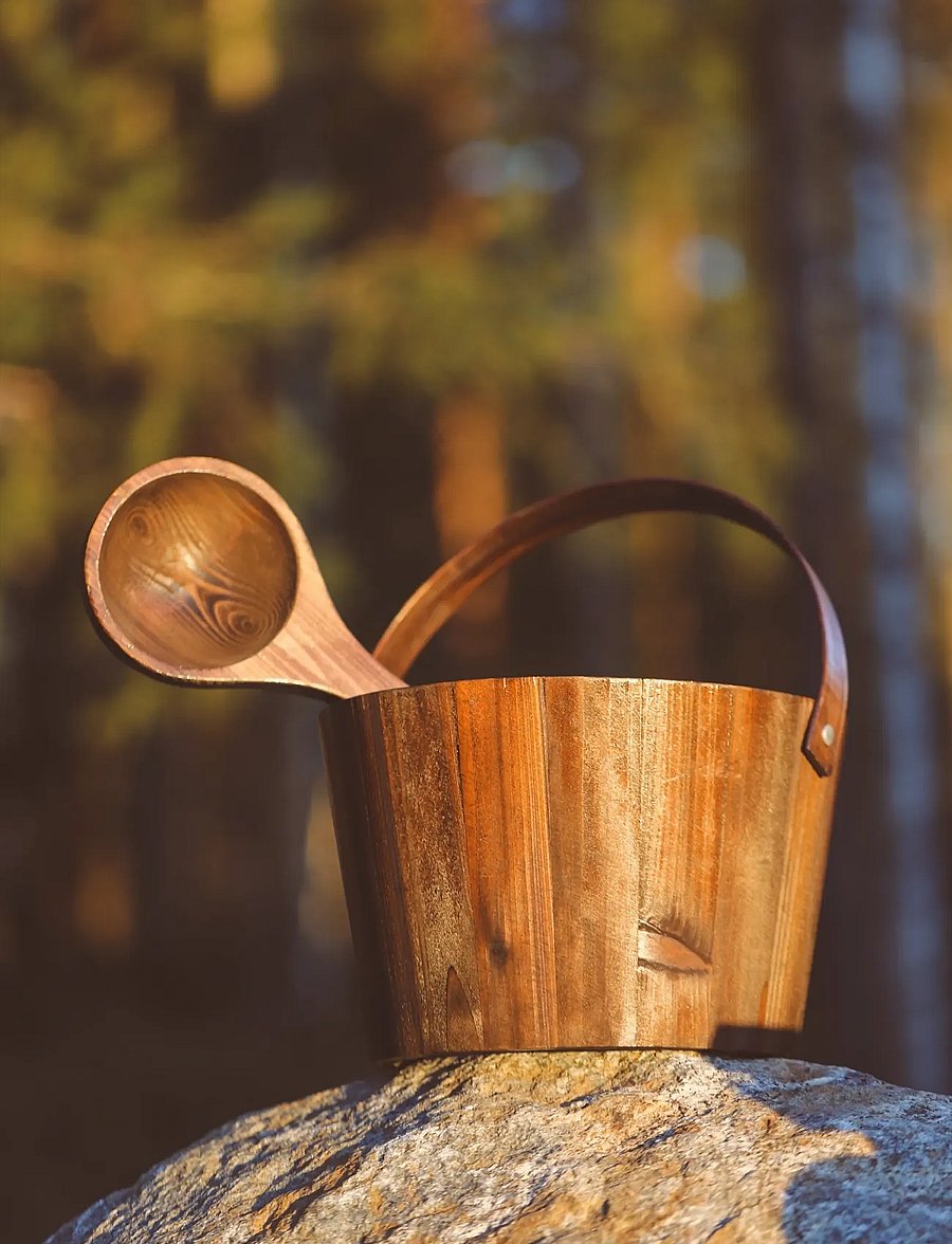 Emendo - Wooden pail + ladle - saunavadit & kauhat - brown - 0