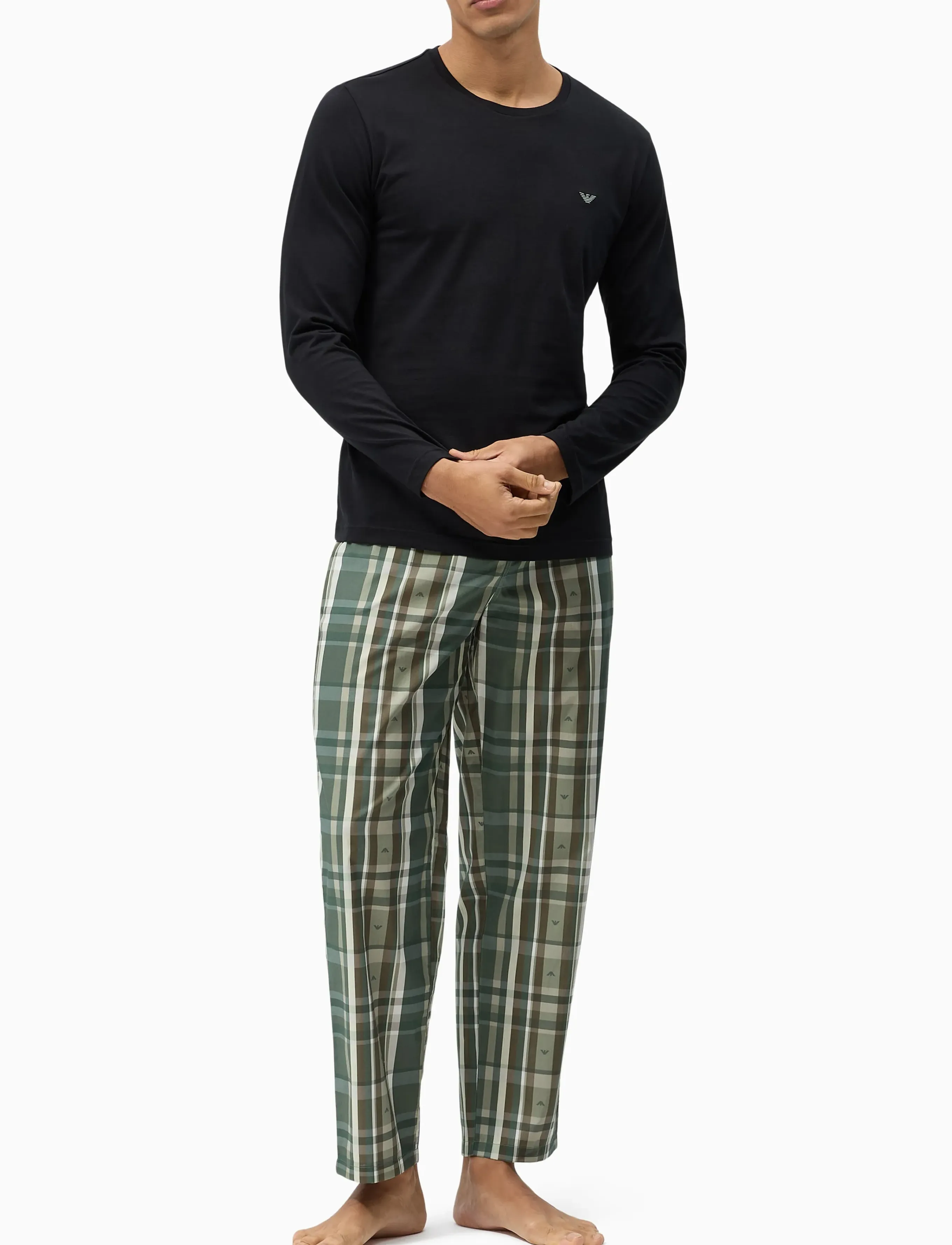 Emporio Armani - NIGHTWEAR PYJAMA - pyjamasets - blk/check eagle leaf - 0