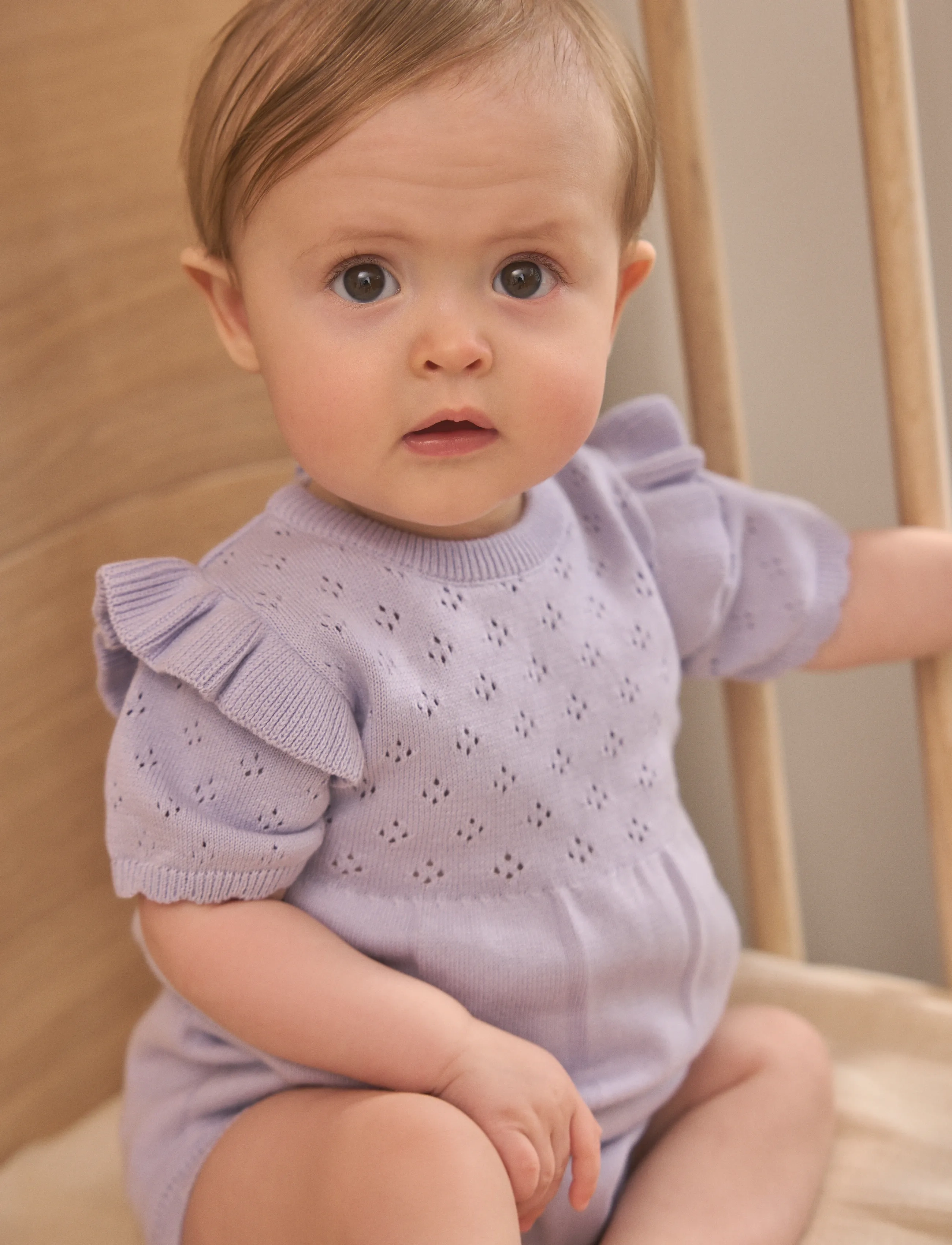En Fant Romper Knit, Børn, Hulmønstret Strikket Romper, Lila, Str: 62