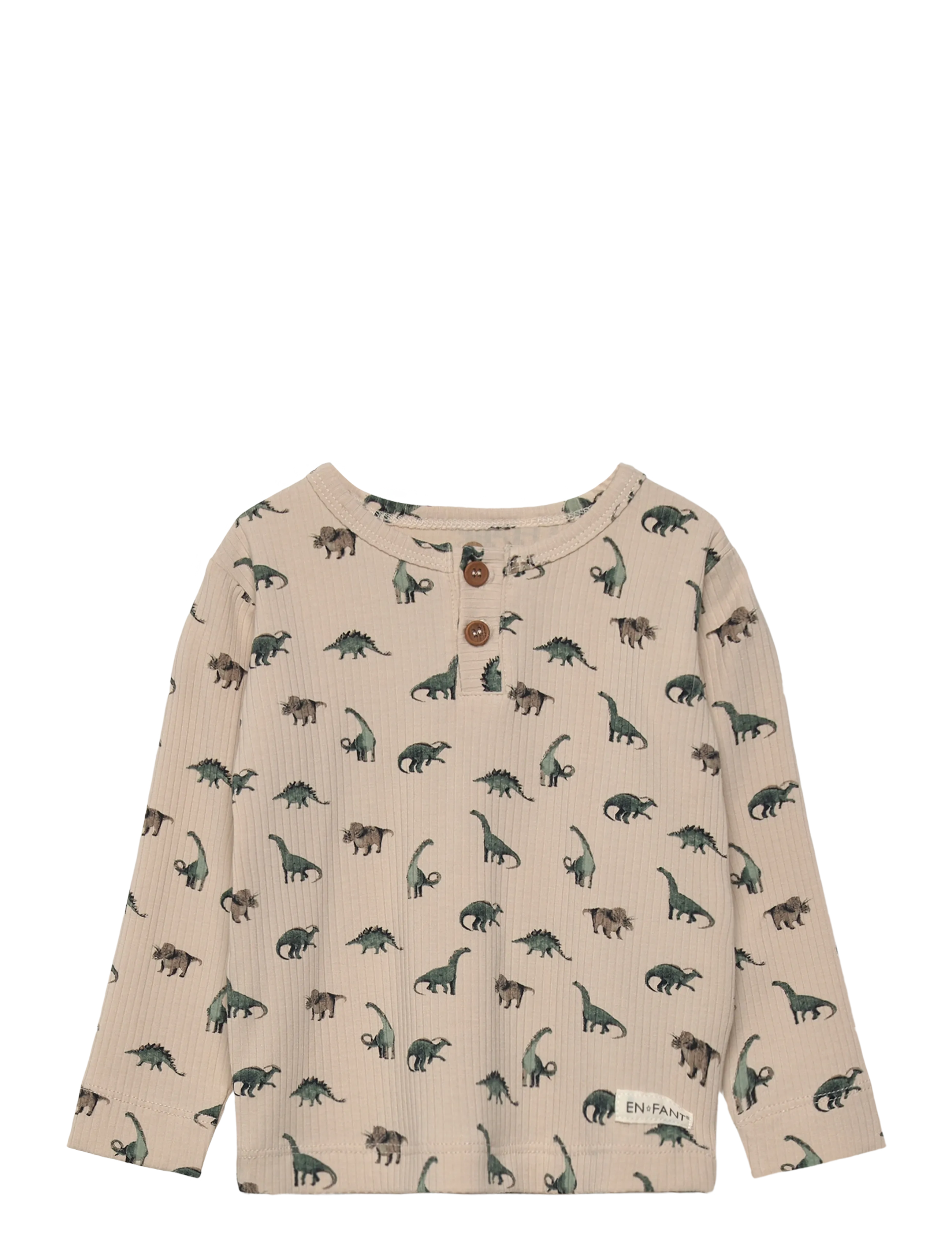 En Fant T-shirt LS Rib AOP - Baby 0-2 år - FRENCH OAK / beige