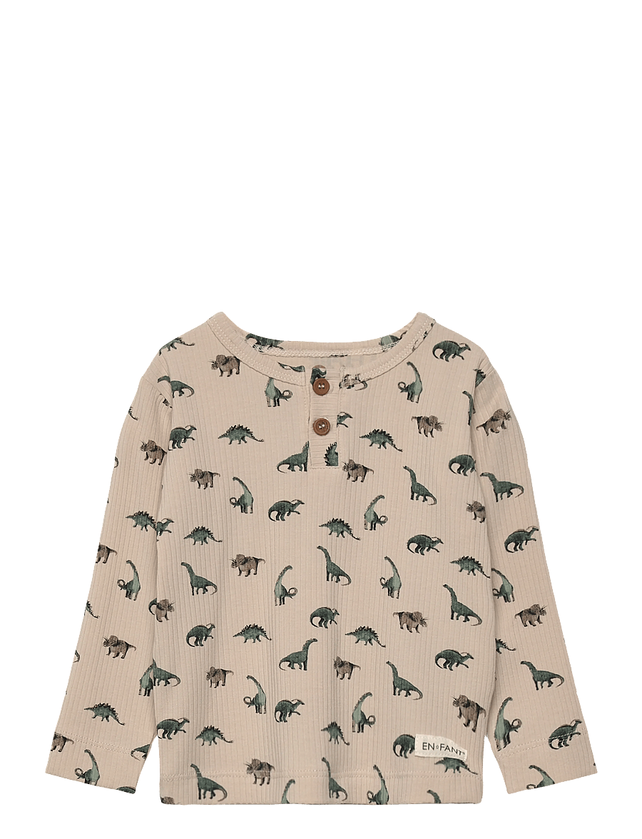 En Fant - T-shirt LS Rib AOP - langærmede t-shirts - french oak - 0