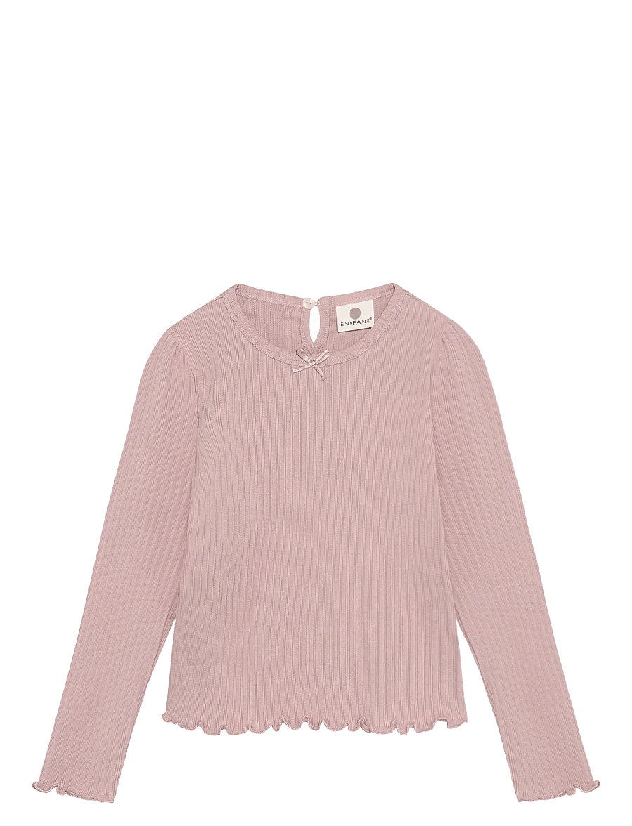 En Fant - T-shirt LS Pointelle - långärmade t-shirts - adobe rose - 0