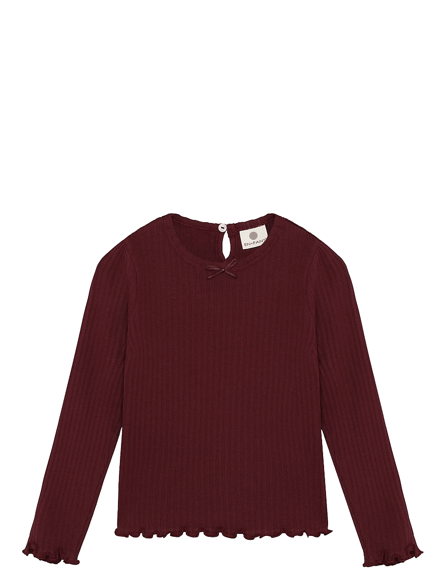 En Fant - T-shirt LS Pointelle - långärmade t-shirts - burgundy - 0