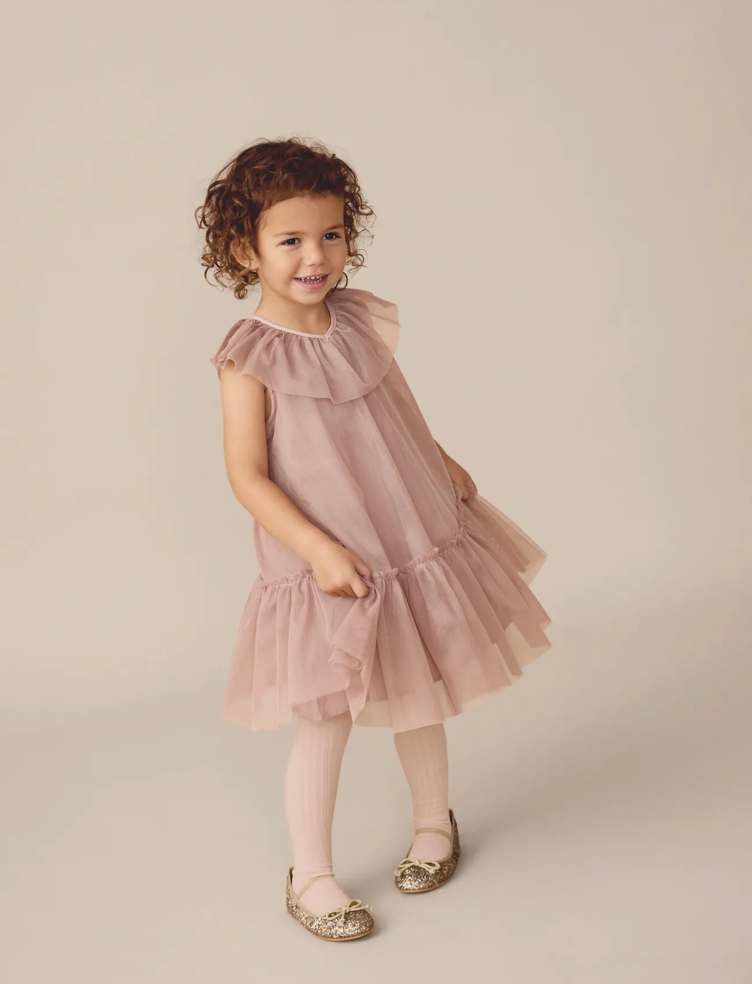 En Fant Dress Solid Tulle, Børn, Tulle Flæsekjole, Pink, Str: 128