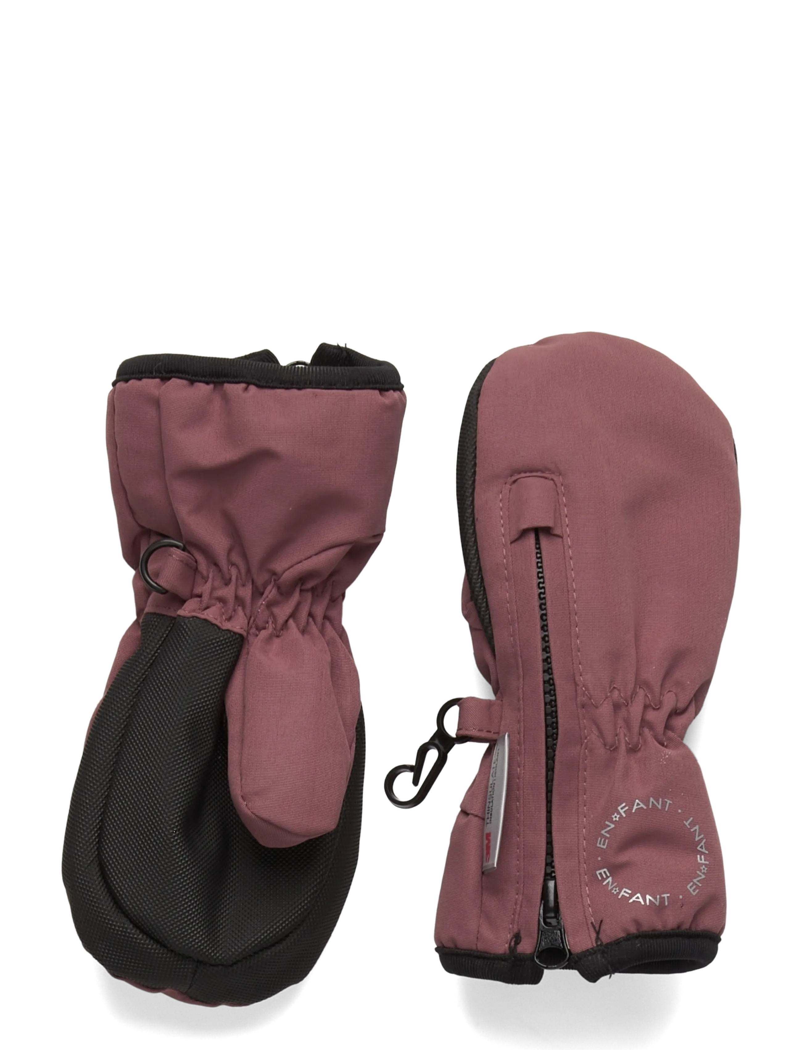 En Fant Mittens w. zipper - Vantar - ROSE TAUPE / burgundy