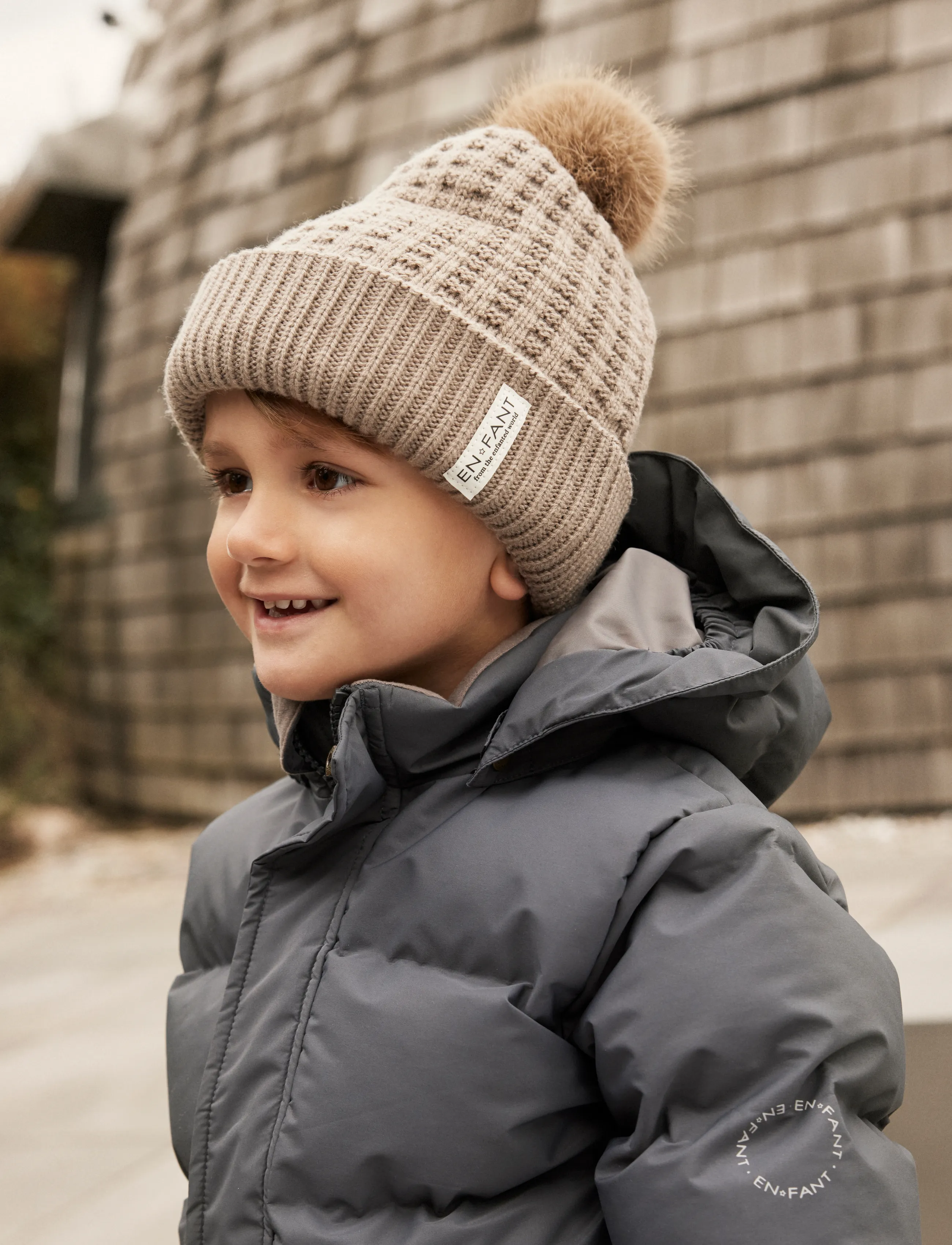 En Fant Beanie W. Fake Fur W. Lining, 1-3Y, Brown, Huer > Beanie, Børn