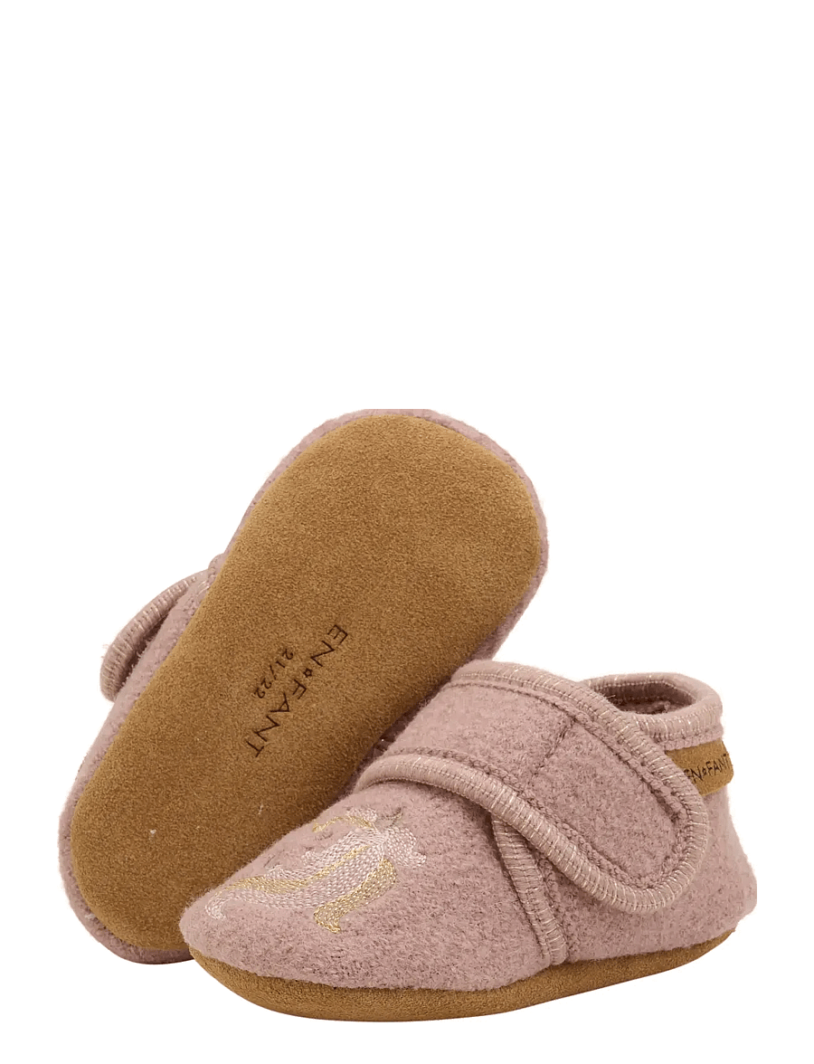 En Fant - Wool Slippers w. Embroidery - hausschuhe - bark - 2