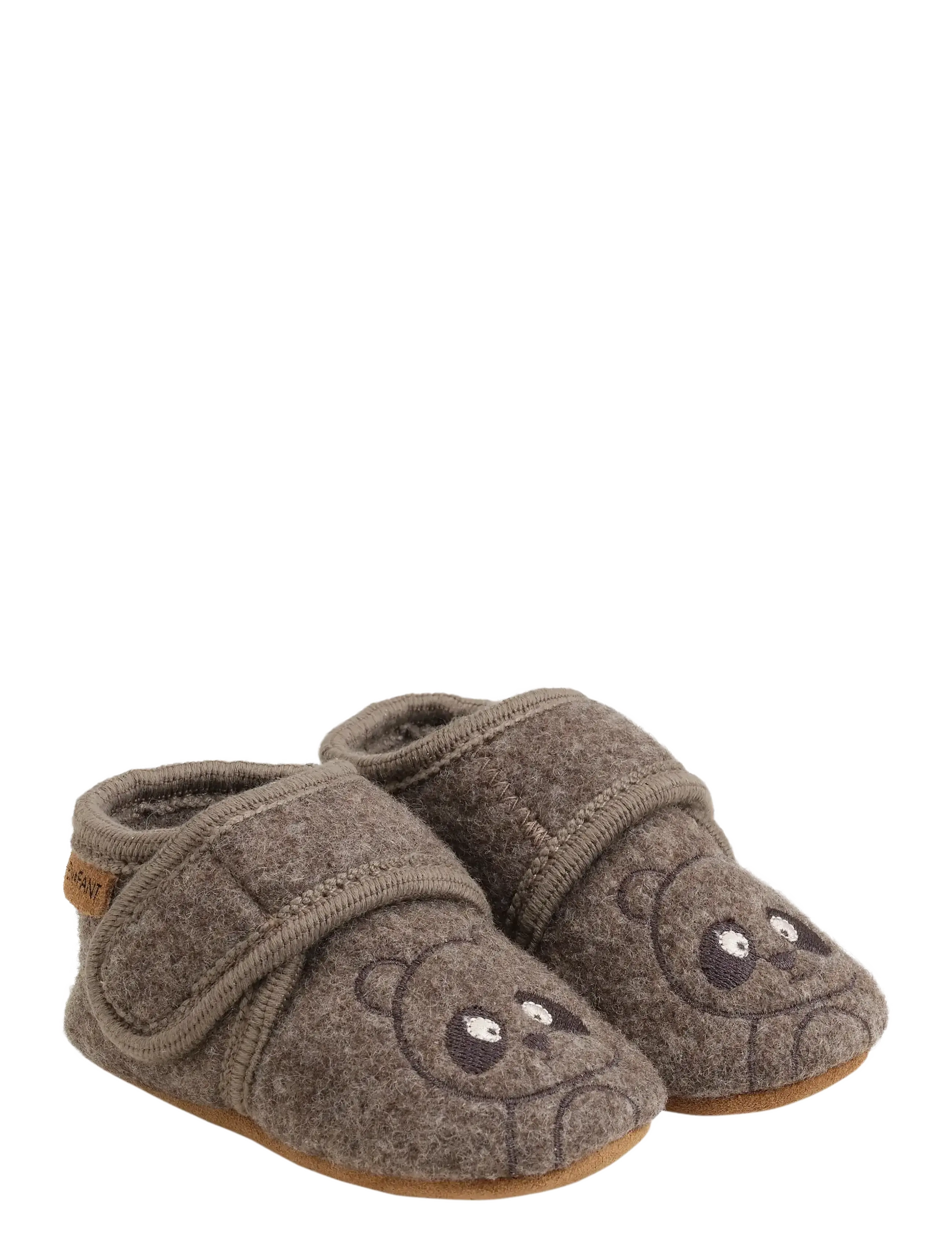 En Fant Wool Slippers W. Embroidery, Børn, Traktor Uld Sutsko, Brun, Str: 25
